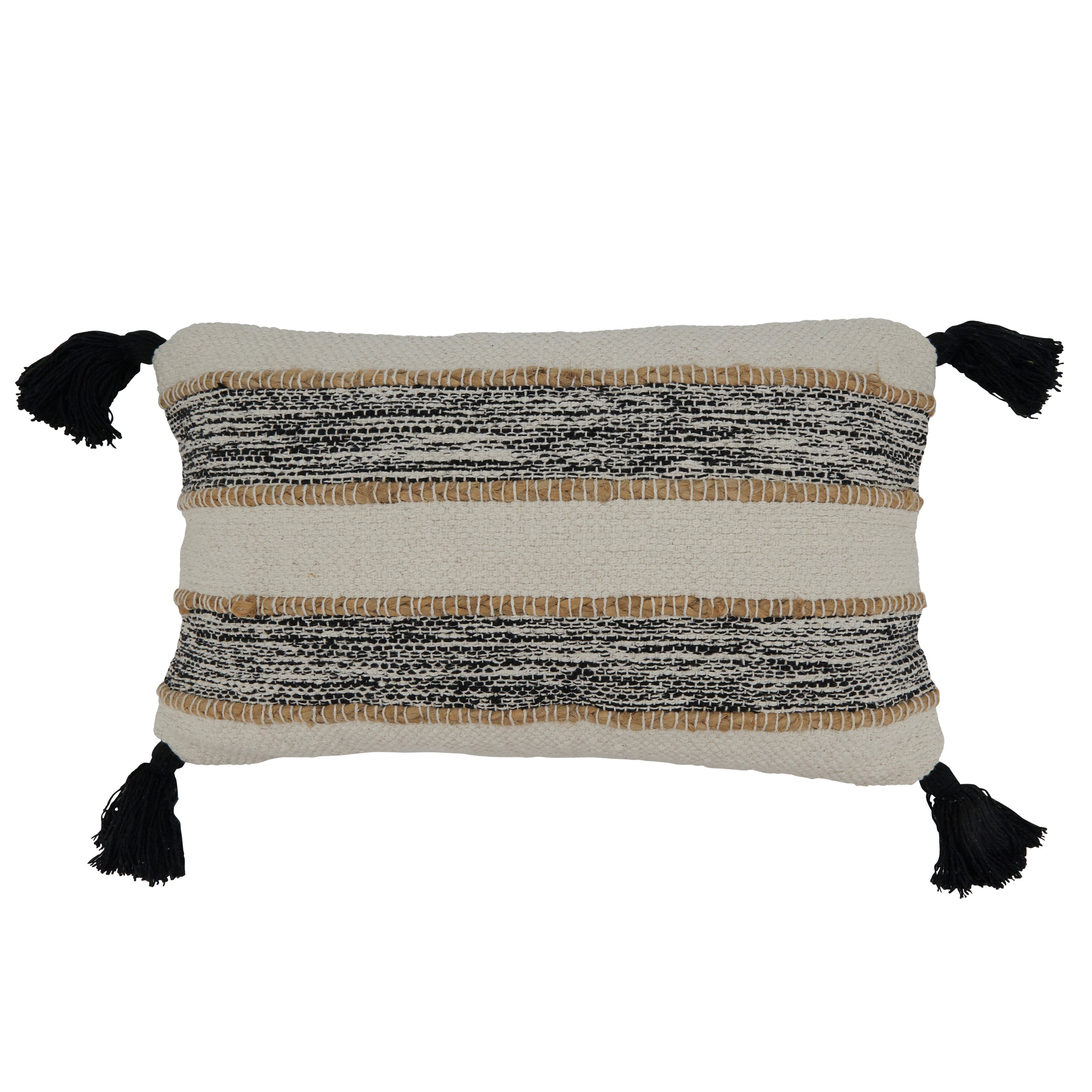 Striped Tassel Corners Poly Filled Throw Pillow