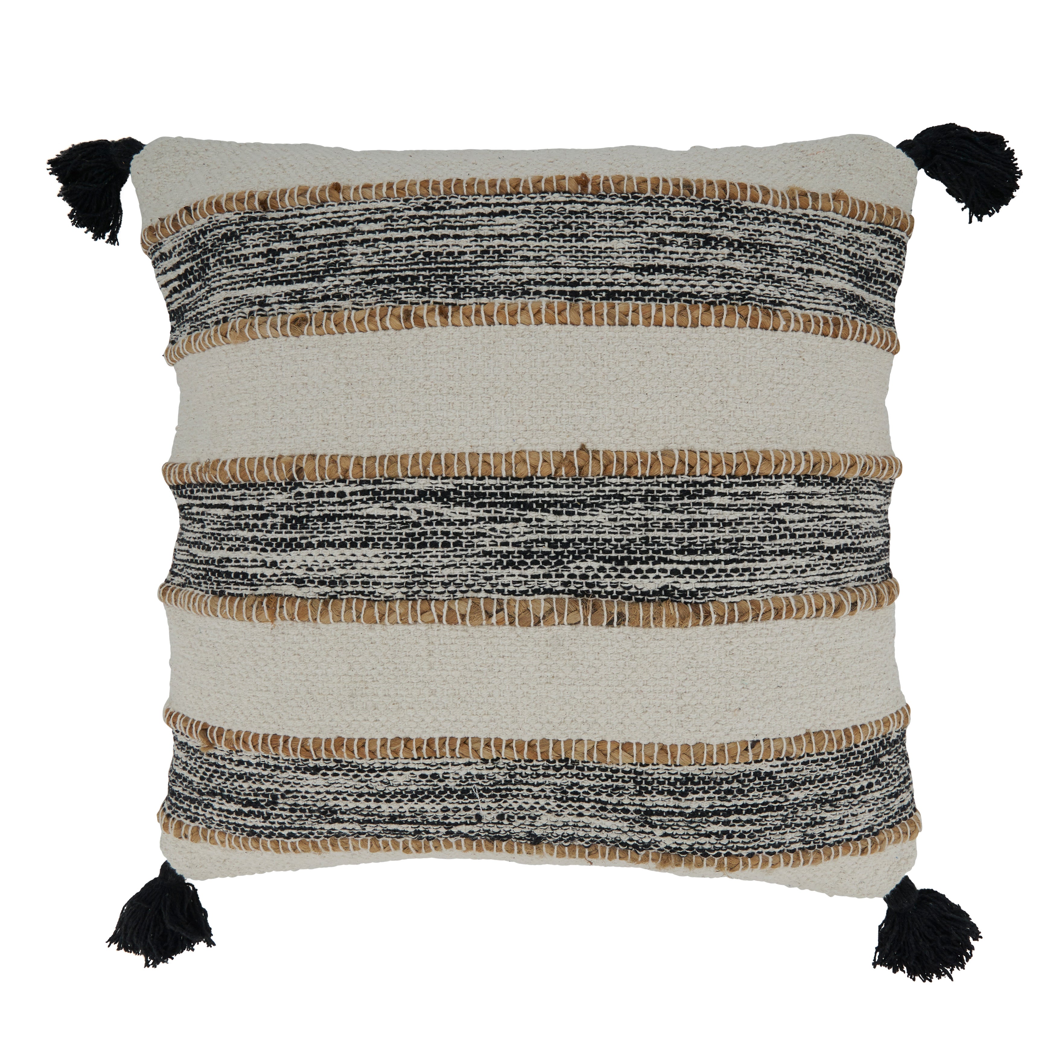 Striped Tassel Corners Poly Filled Throw Pillow