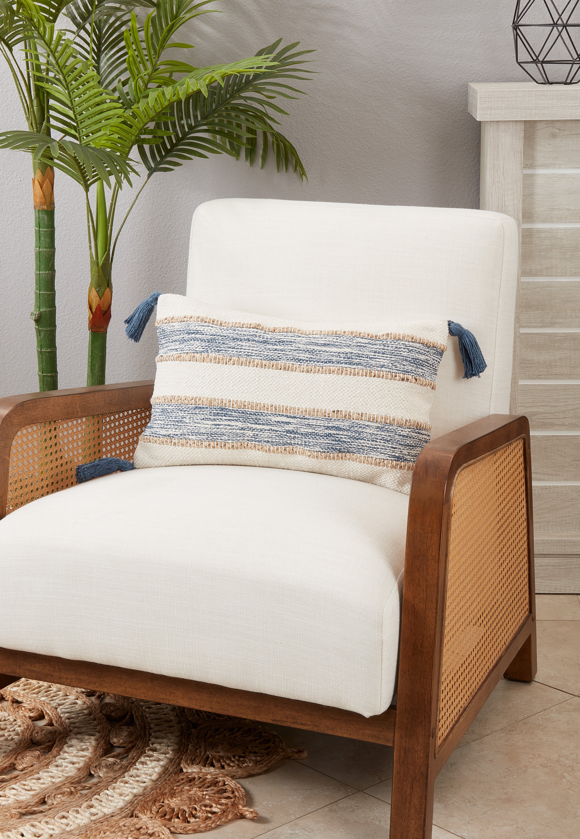 Striped Tassel Corners Poly Filled Throw Pillow