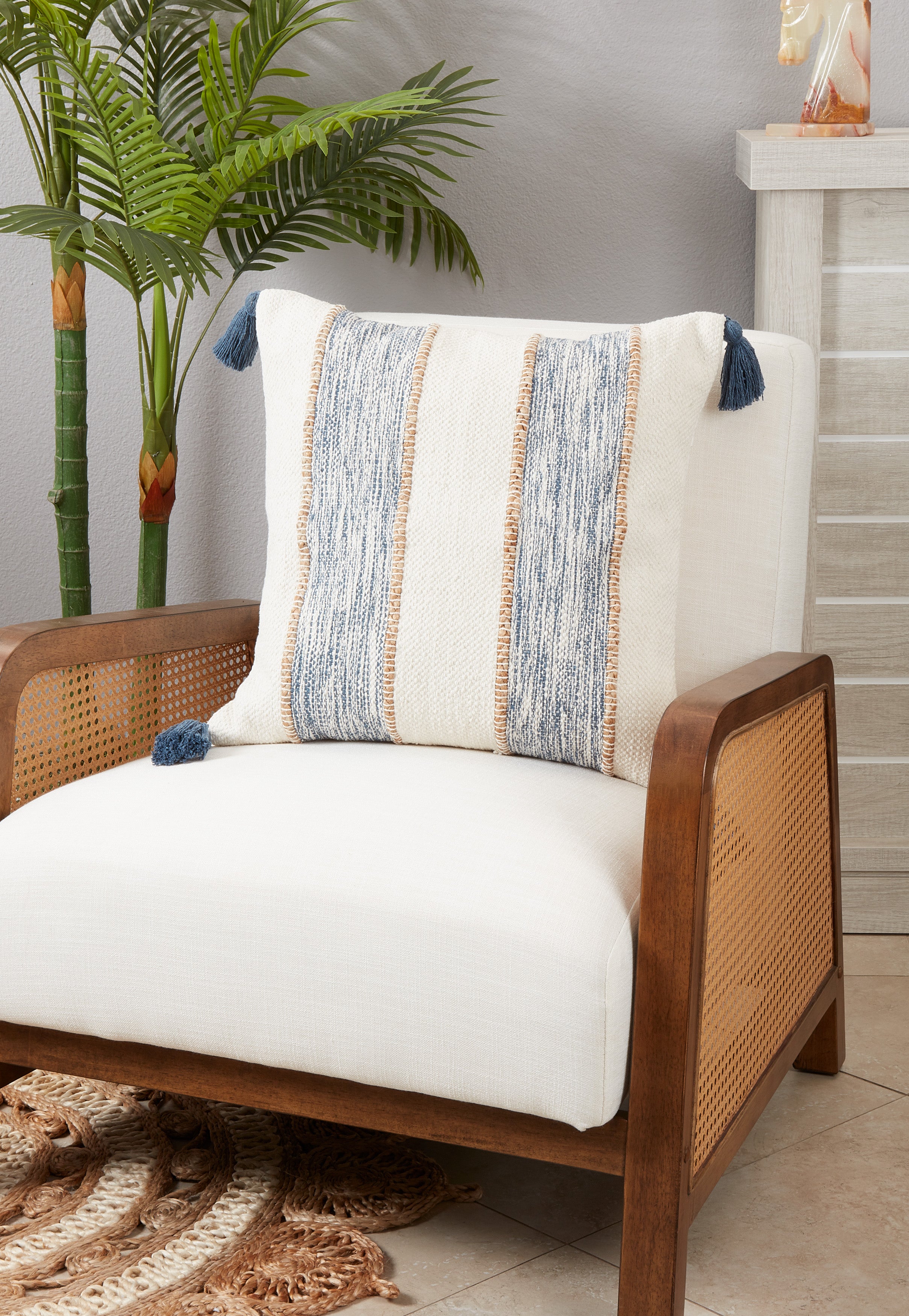 Striped Tassel Corners Poly Filled Throw Pillow