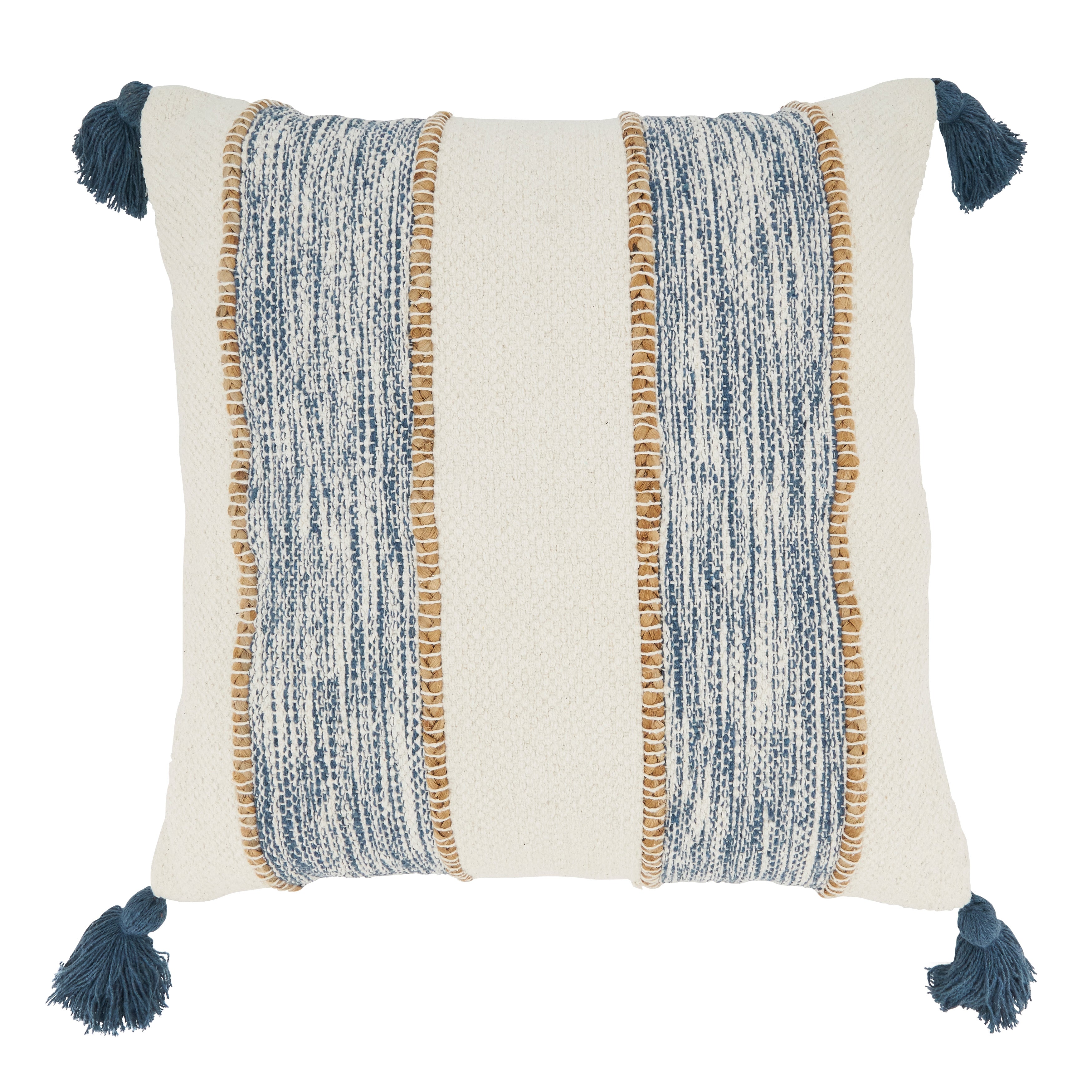 Striped Tassel Corners Poly Filled Throw Pillow