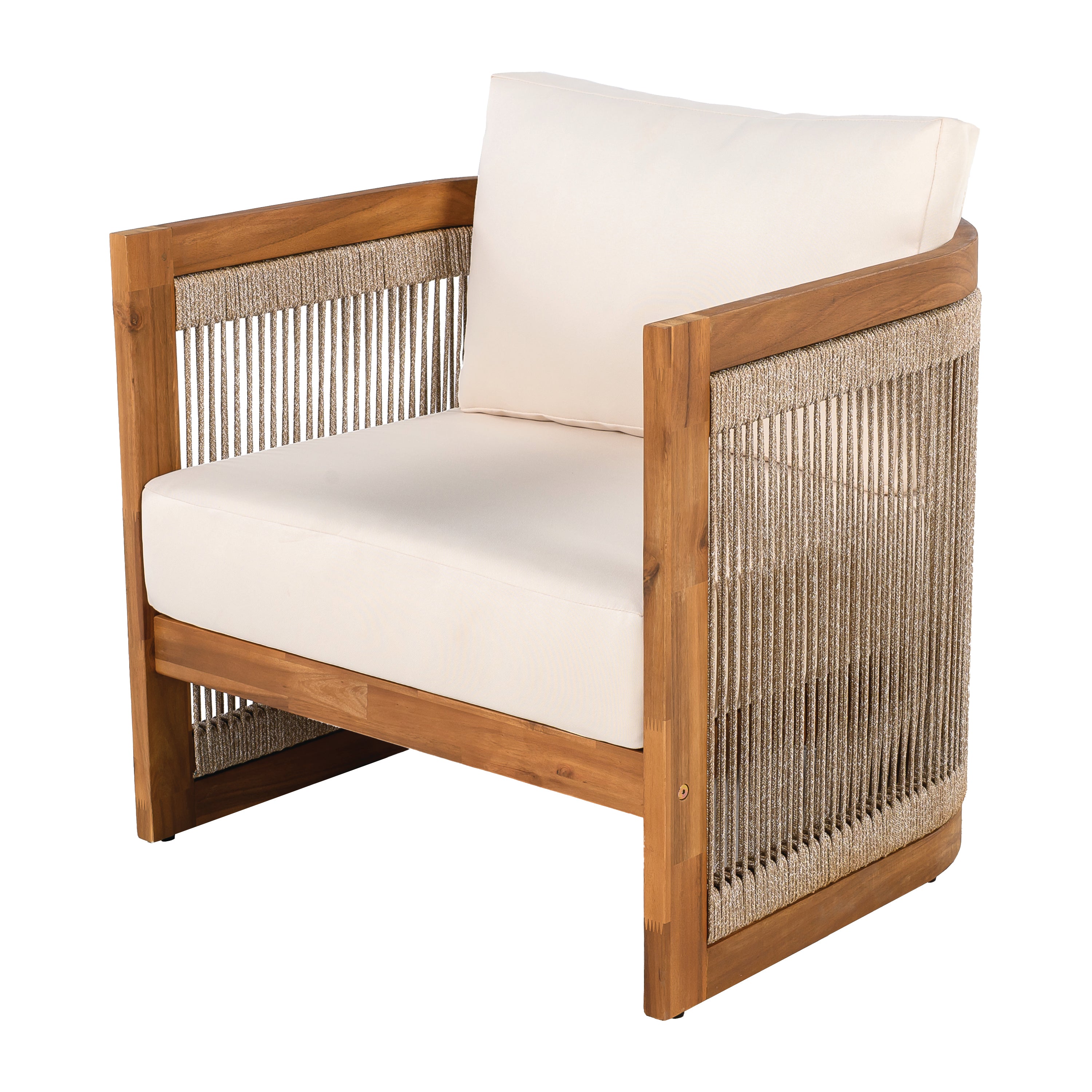 Sundara Acacia Wood Outdoor Club Chair with Handwoven Rope Accents