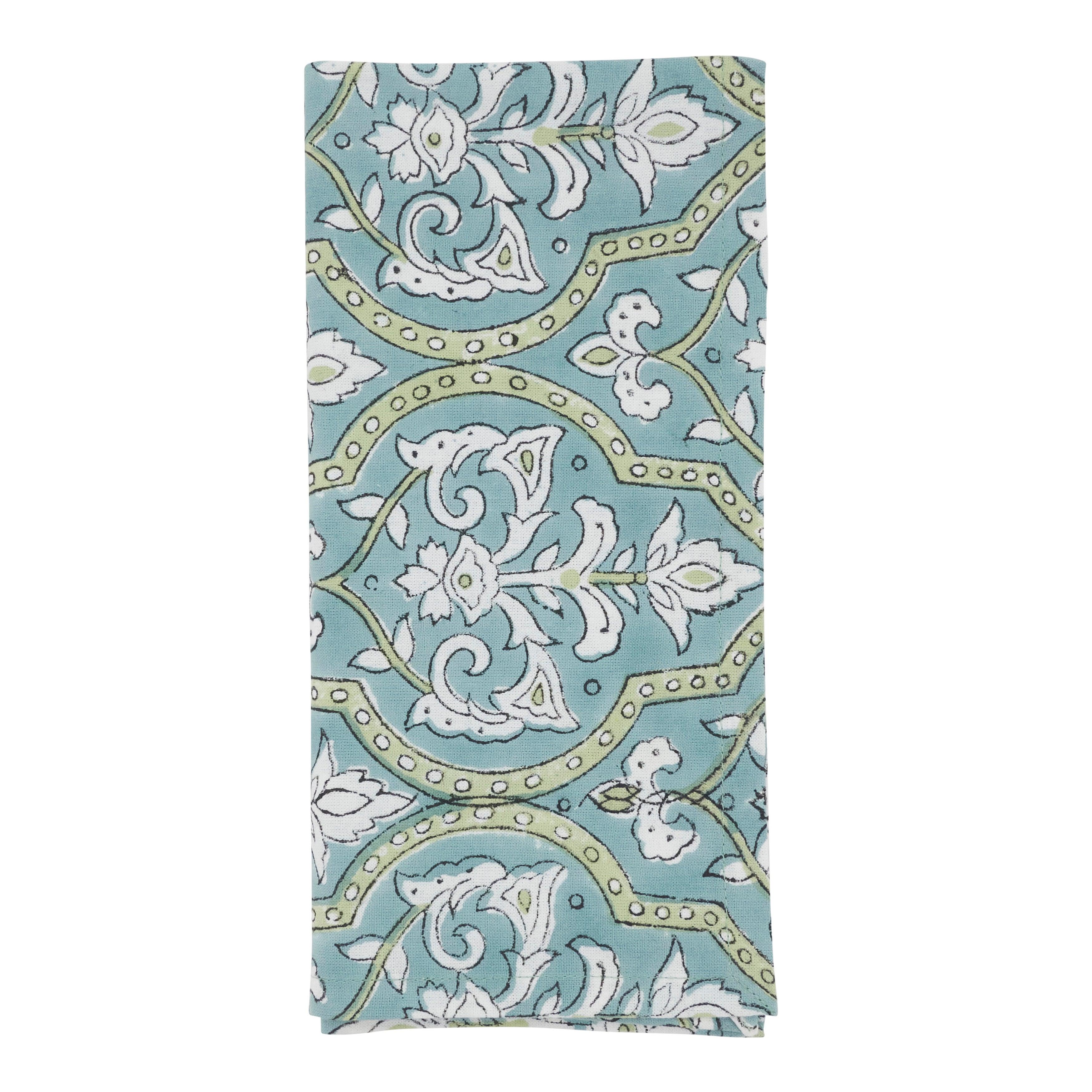 Ornamental Pattern Cotton Decorative Napkins with Illustrated Motif Design, Set of 4