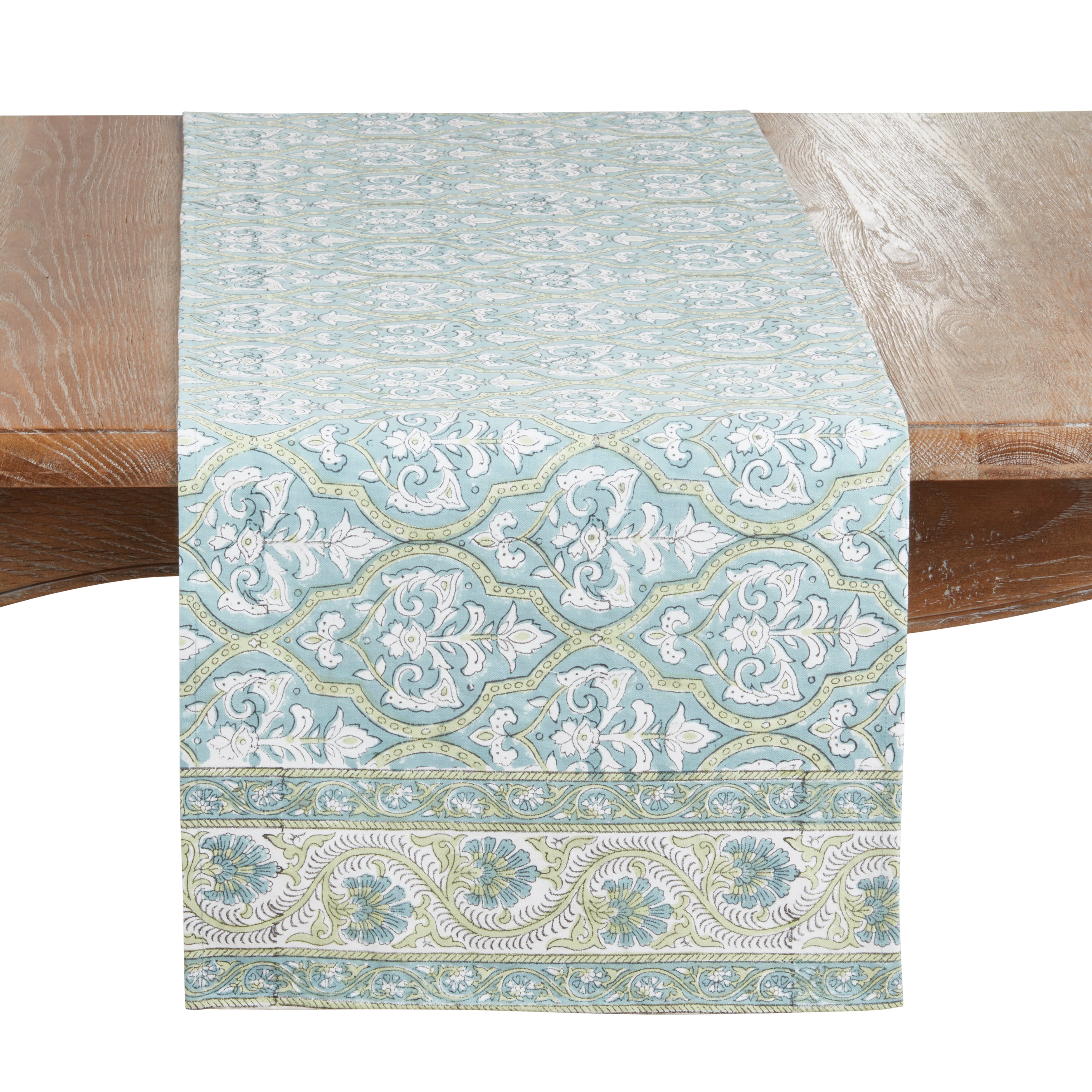 Ornate Printed Medallion Table Runner with Decorative Border