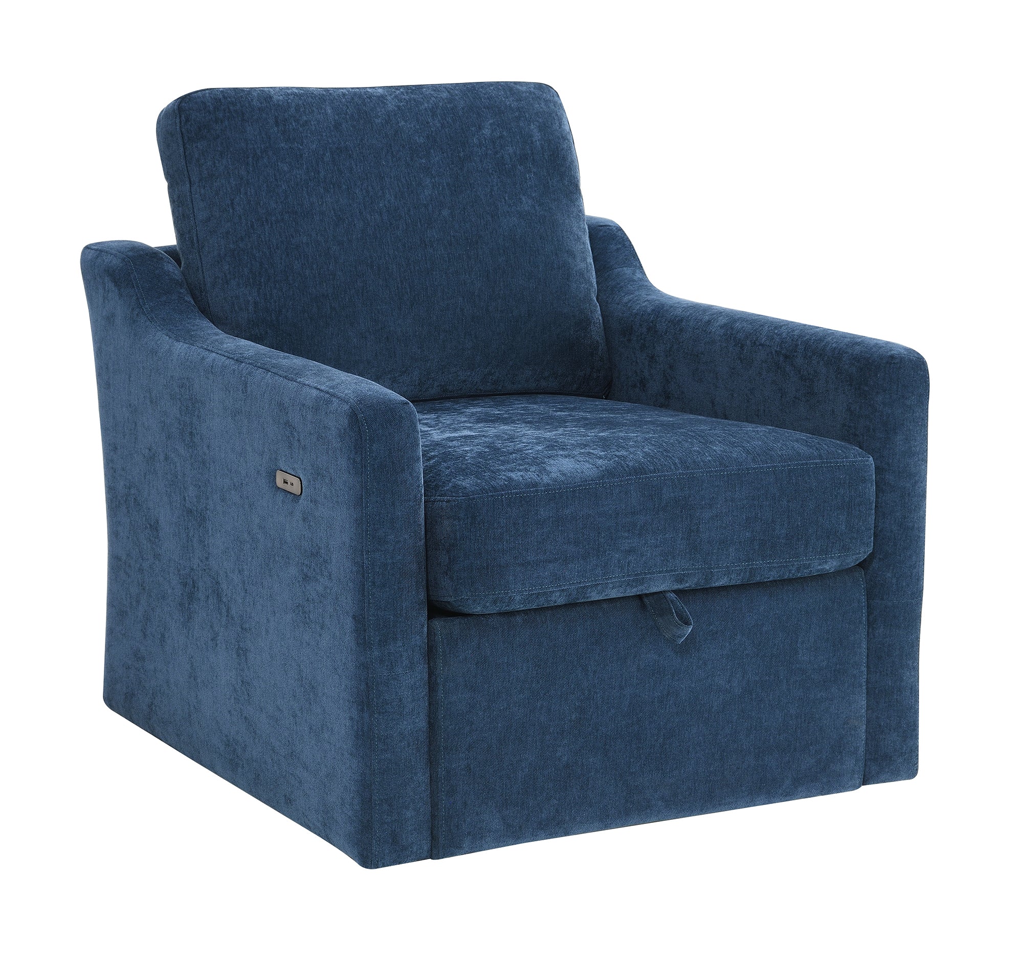 Chenille Swivel Arm Accent Chair With Charging Port and Pocket