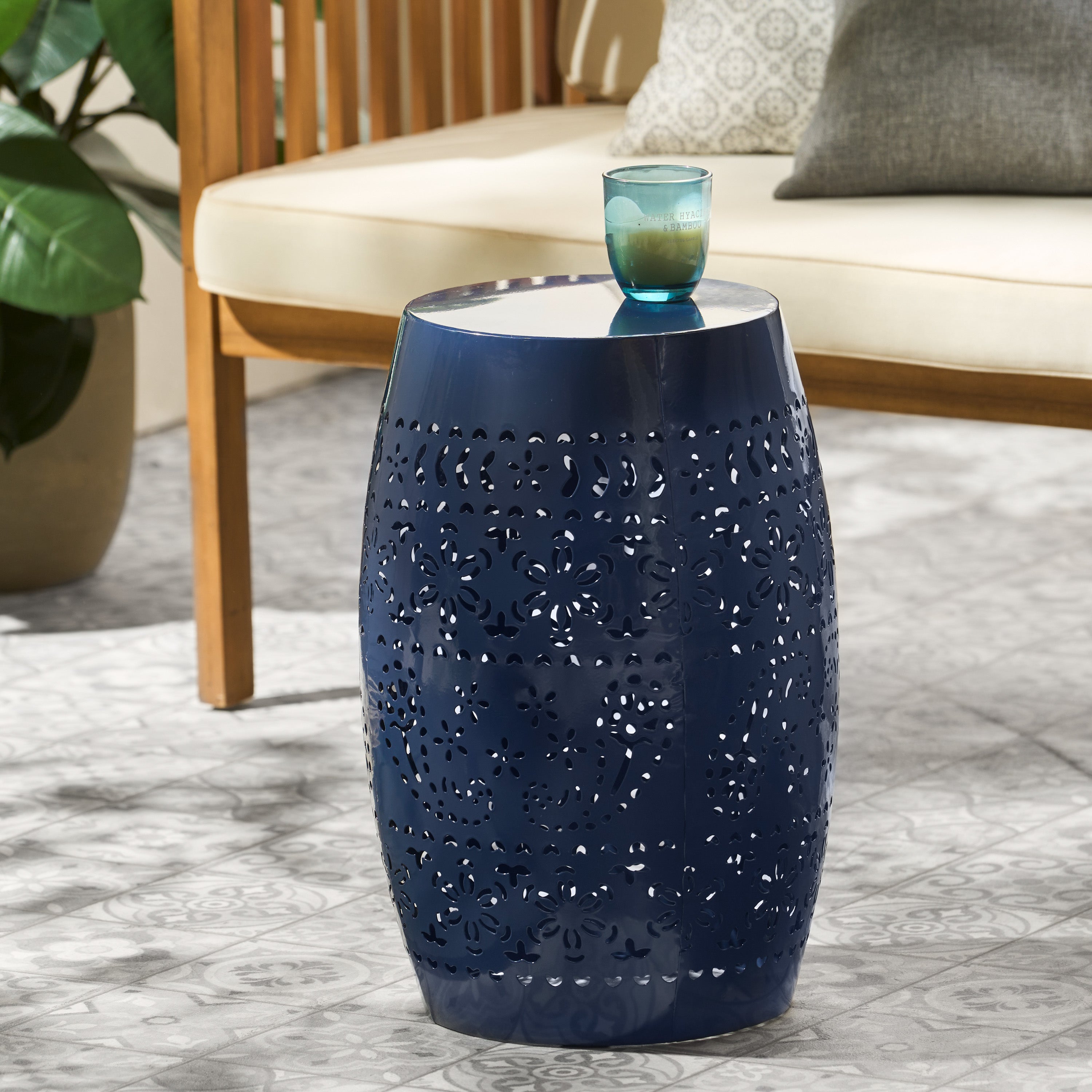 Ruby Outdoor Metal Lace Cutout Accent Table