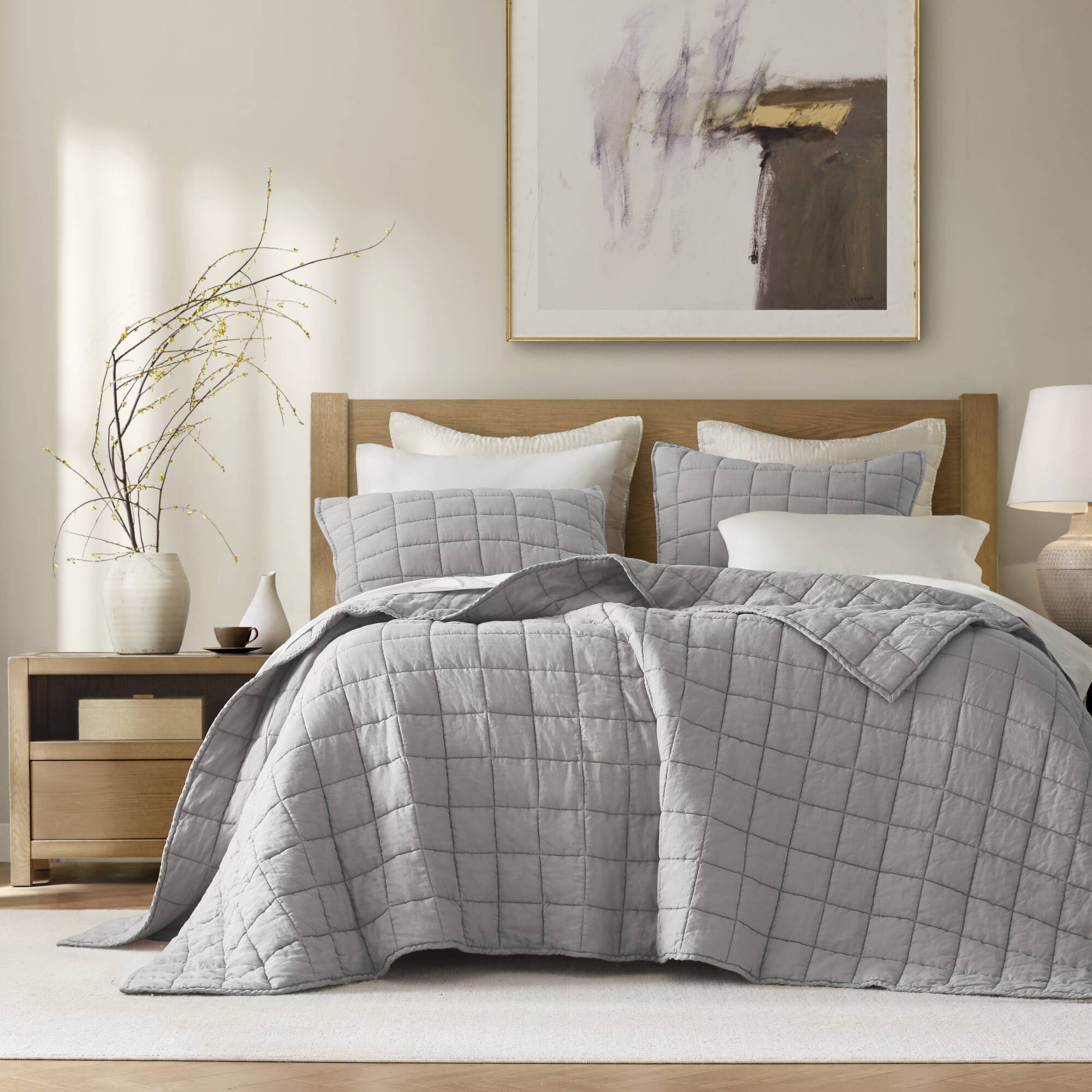 3 Piece Garment Washed French Linen Quilt Set