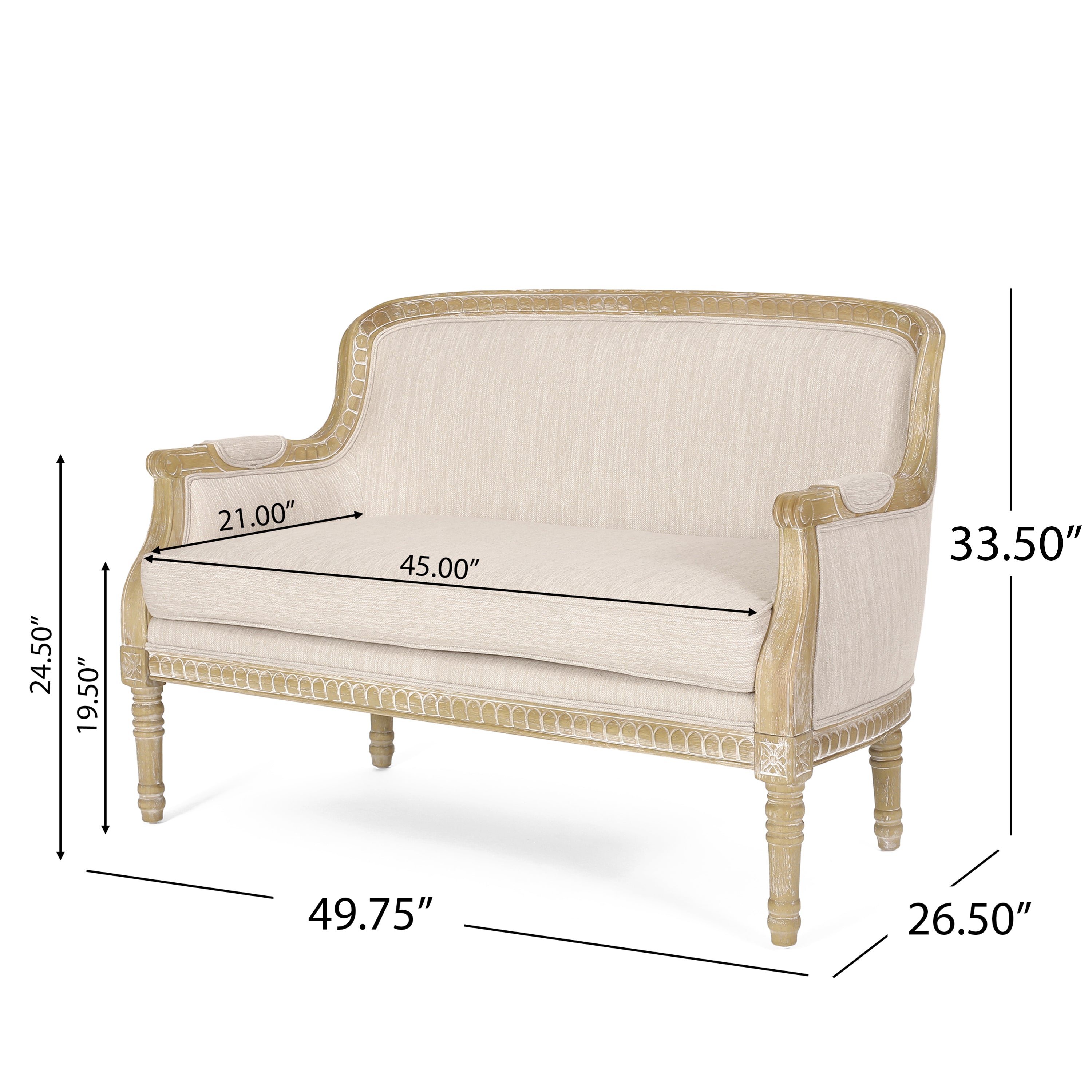 Upholstered Loveseat with Turned Legs and Recessed Arms