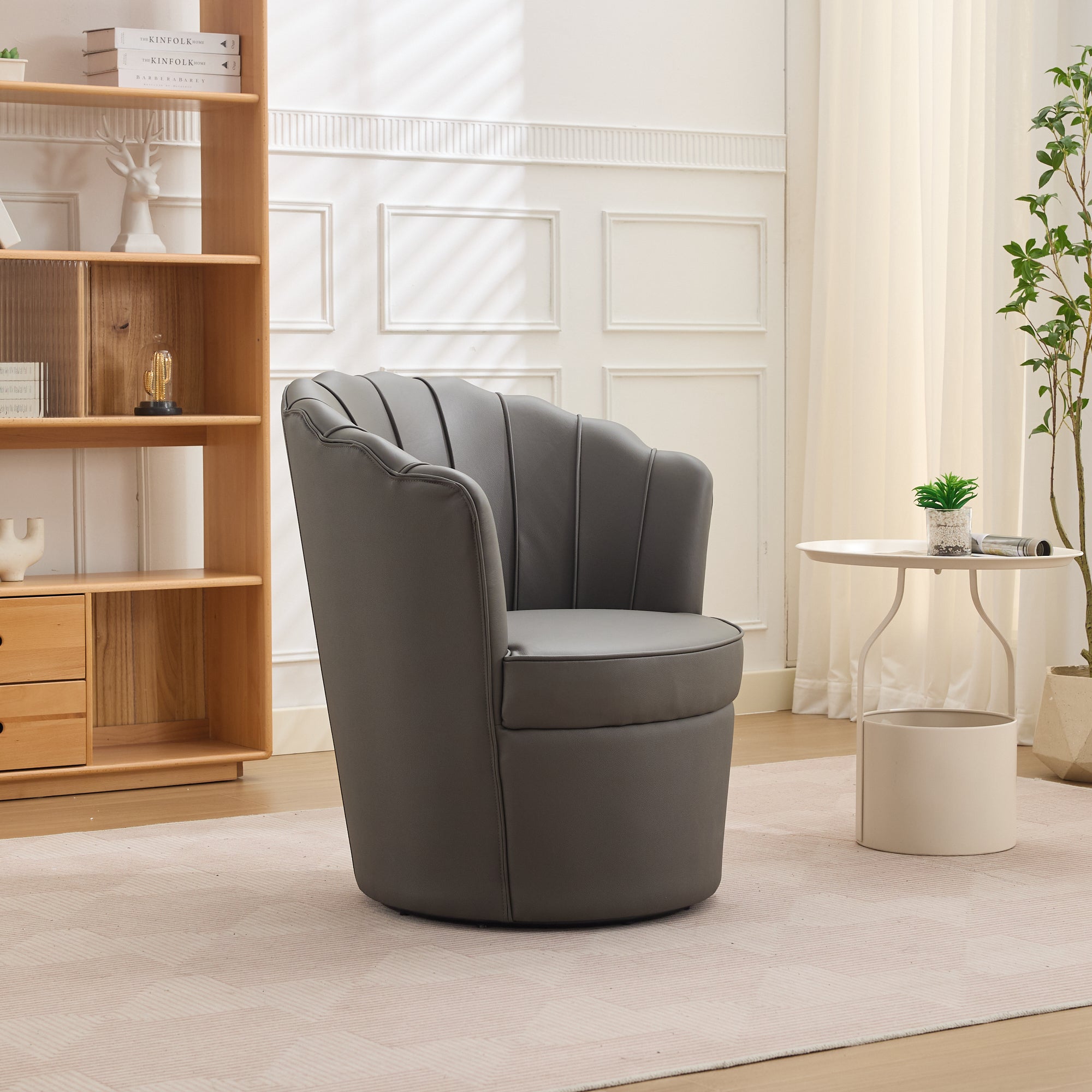 Genuine Top-Grain Leather Swivel Wing-Back Accent Chair