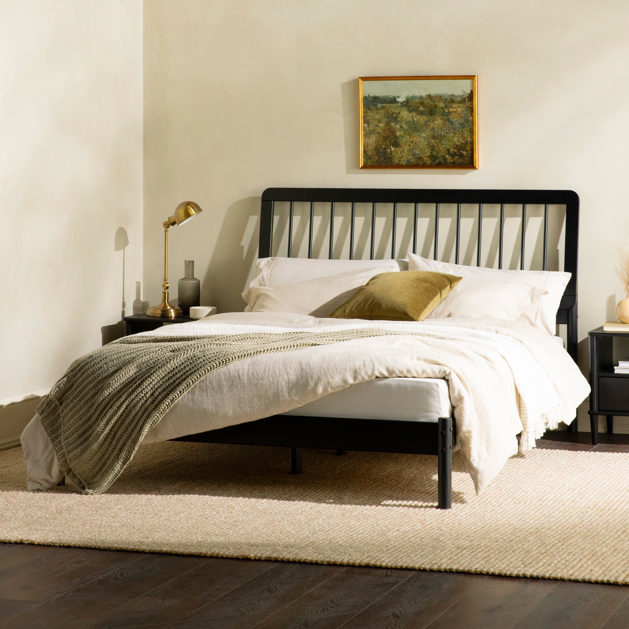 Illusive Solid Wood Spindle Bed with Slat Back