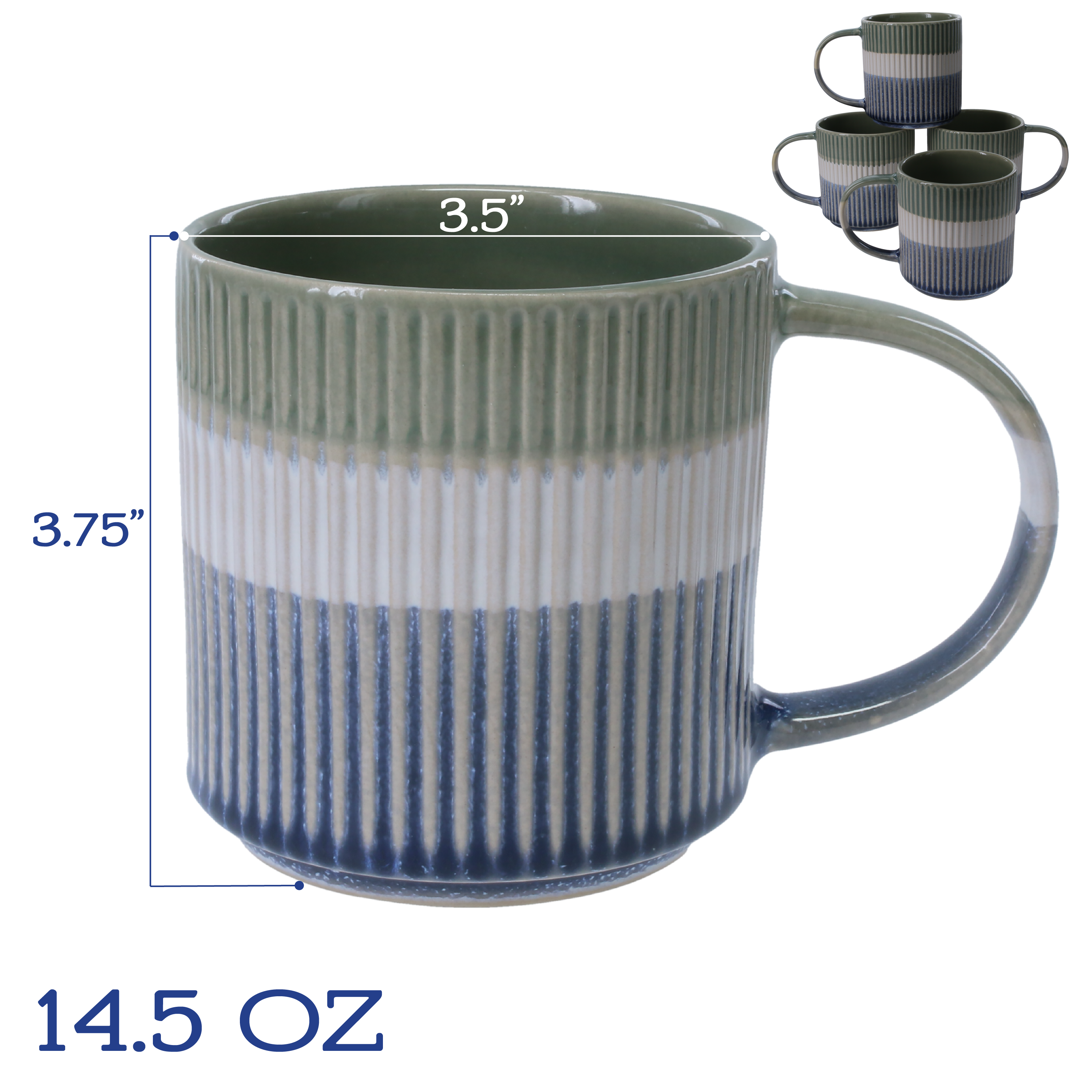 Tri-Color Mugs, Set of 4