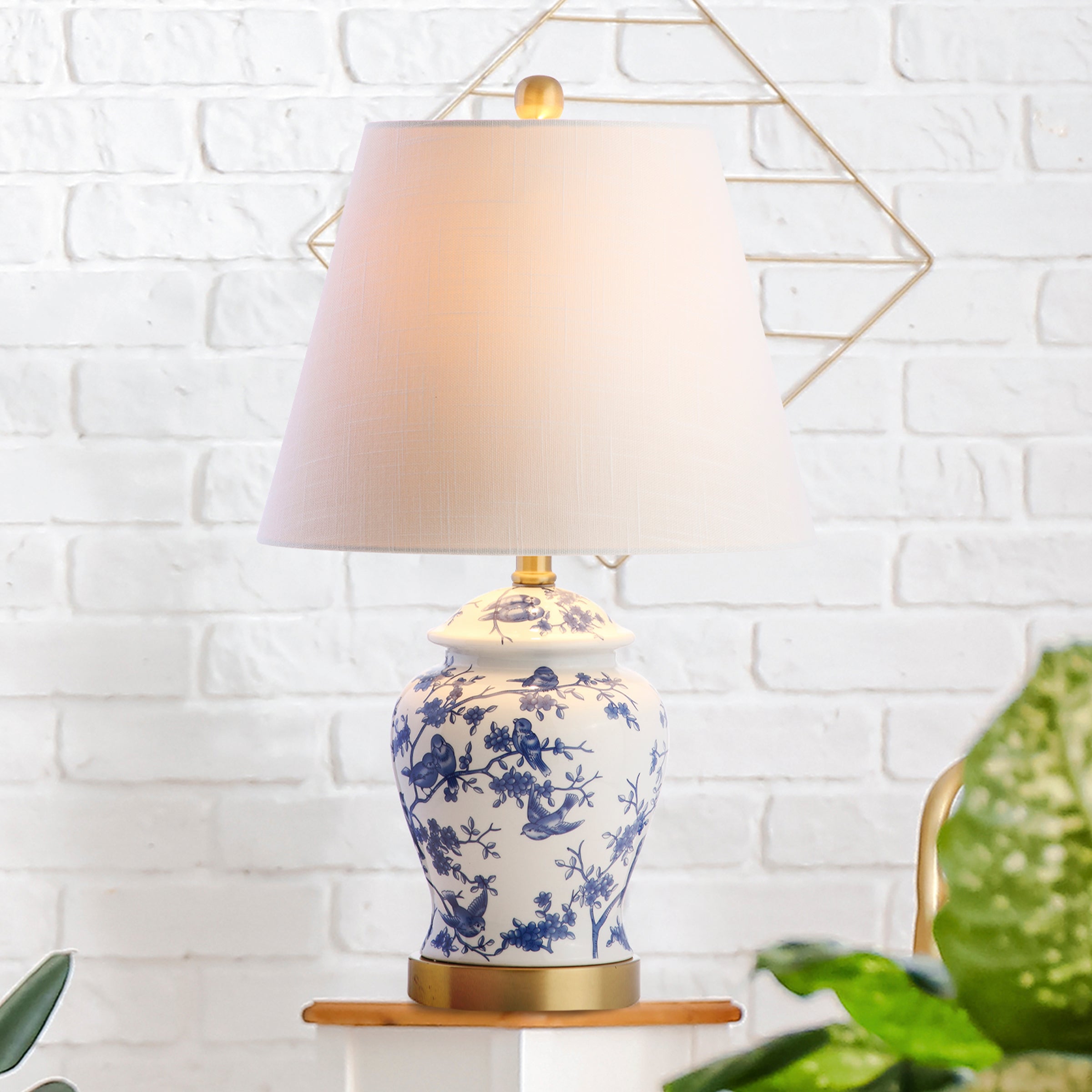 Penelope French Country Cottage Ceramic/Iron Chinoiserie Ginger Jar LED Table Lamp