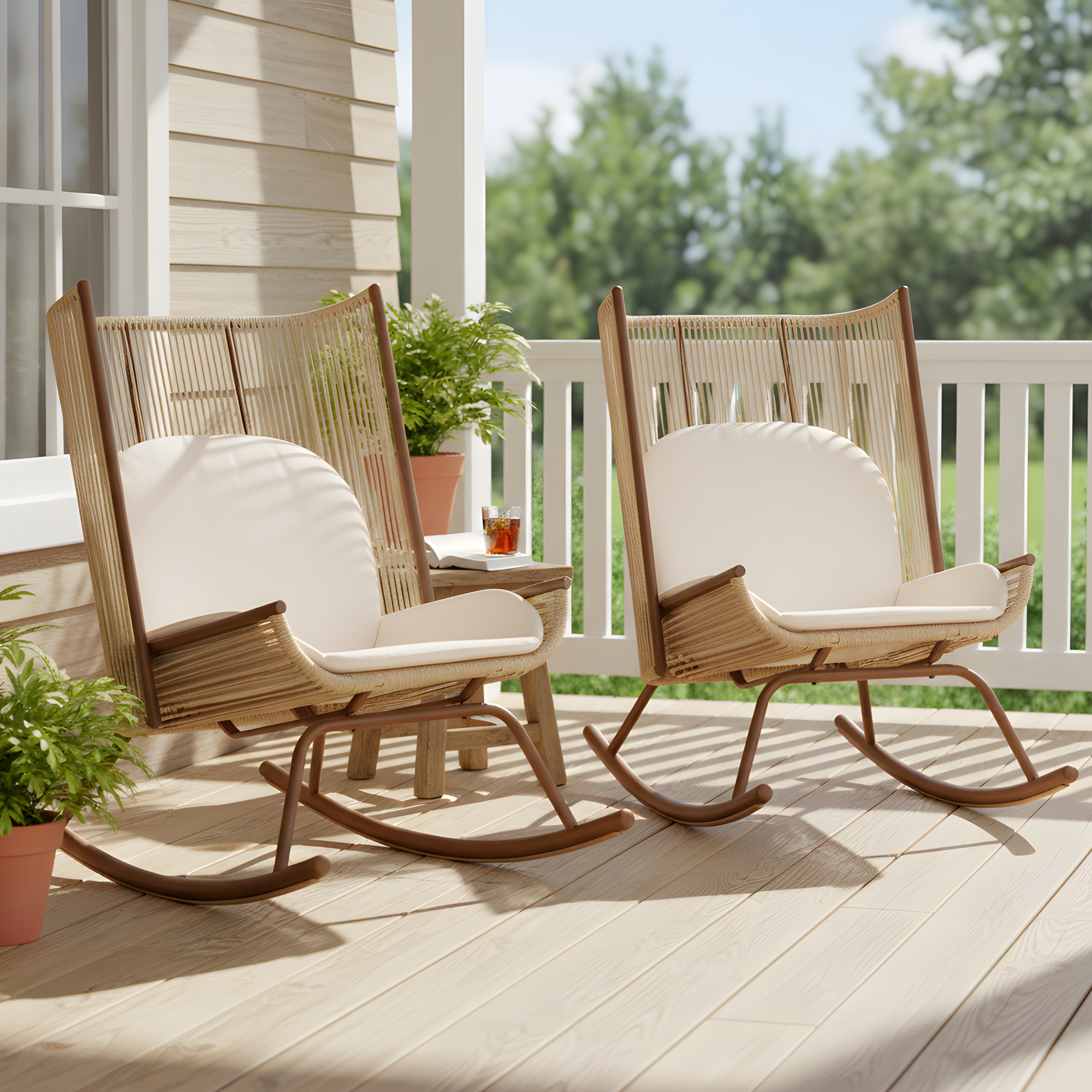 High Square Back Modern Outdoor Rocking Chair