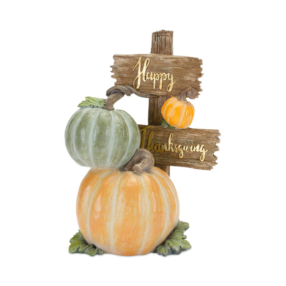 Happy Thanksgiving Sign with Pumpkins 12.75"h - Brown