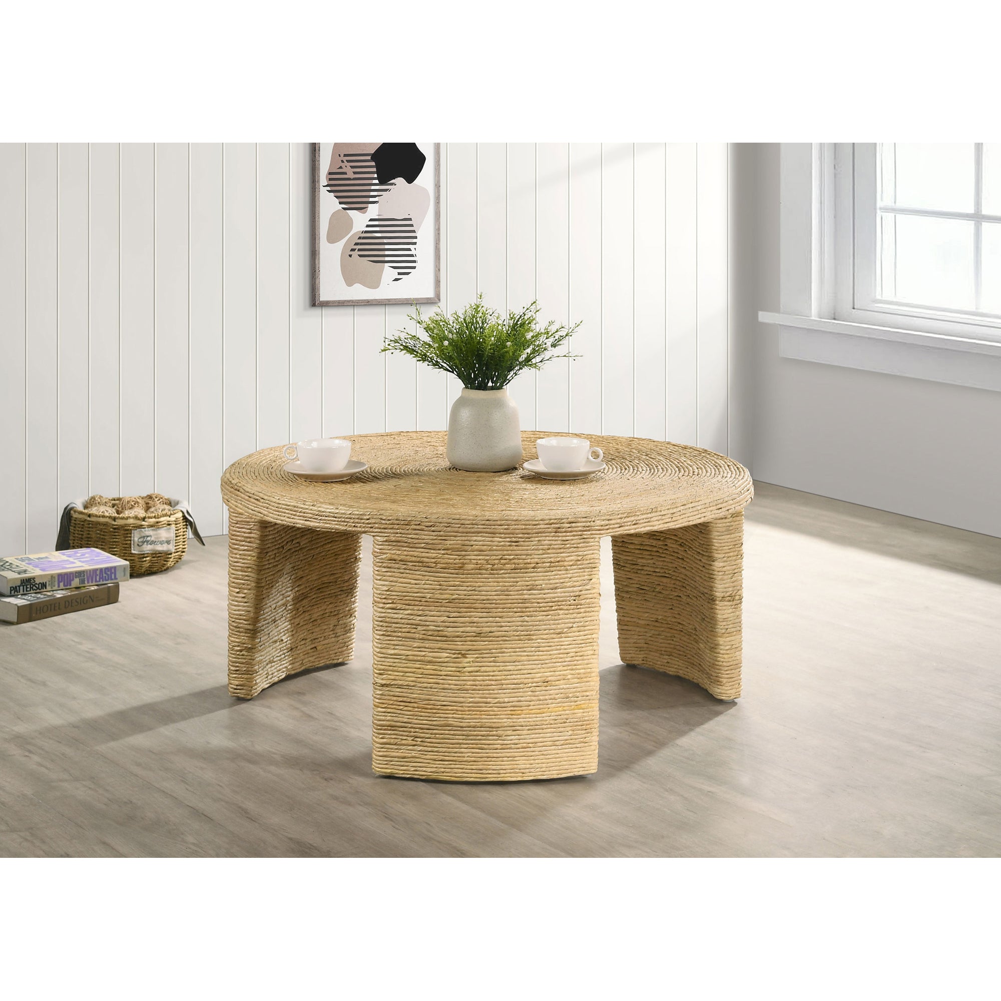 Mize Woven Rattan Round Coffee Table in Natural