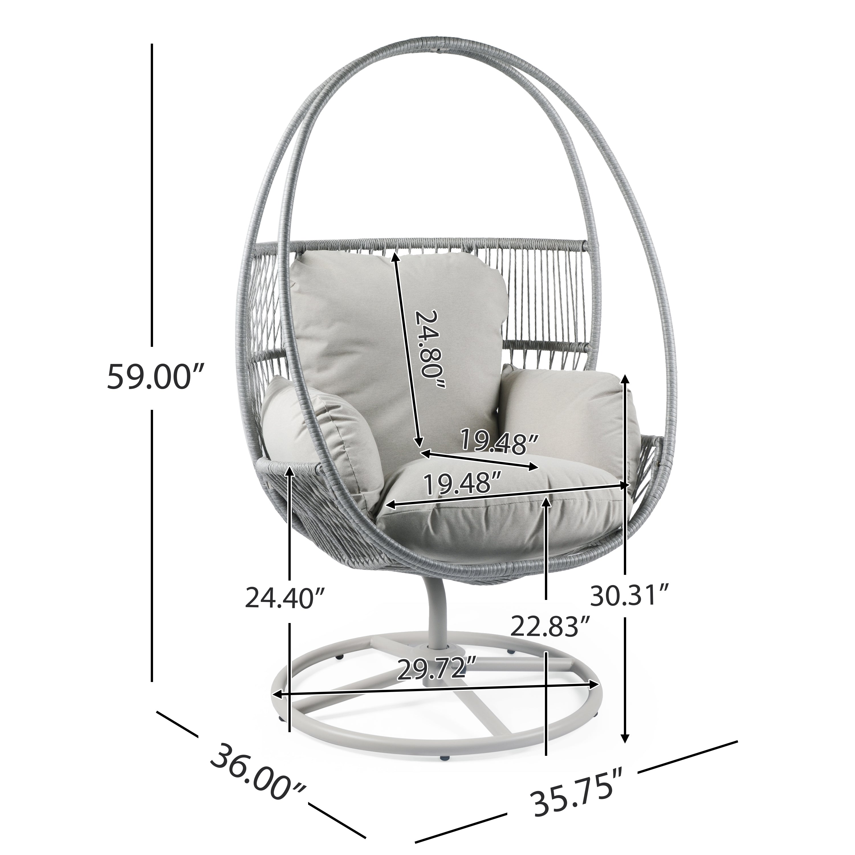 Outdoor Wicker Swivel Lounge Chair with Cushions and Sturdy Iron Base