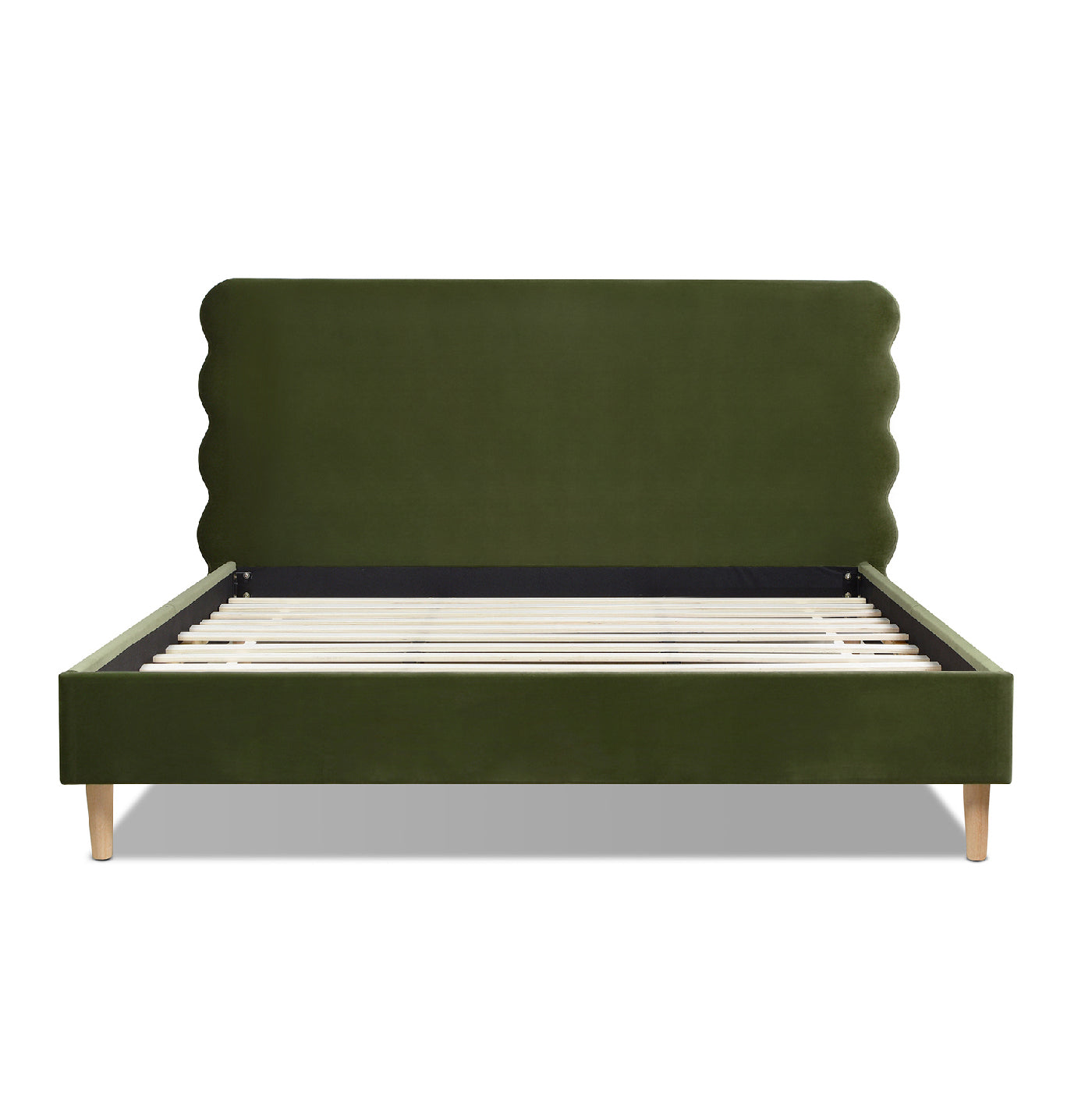 Essencee Upholstered Platform Bed with Wavy Headboard and Wood Legs
