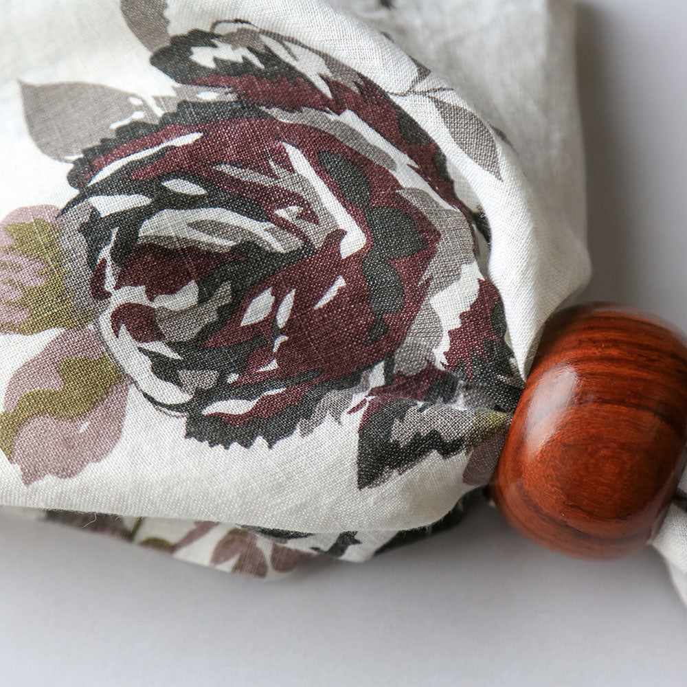 Handcrafted Linen Roses Napkins in Eggplant and Grey, Set of 4
