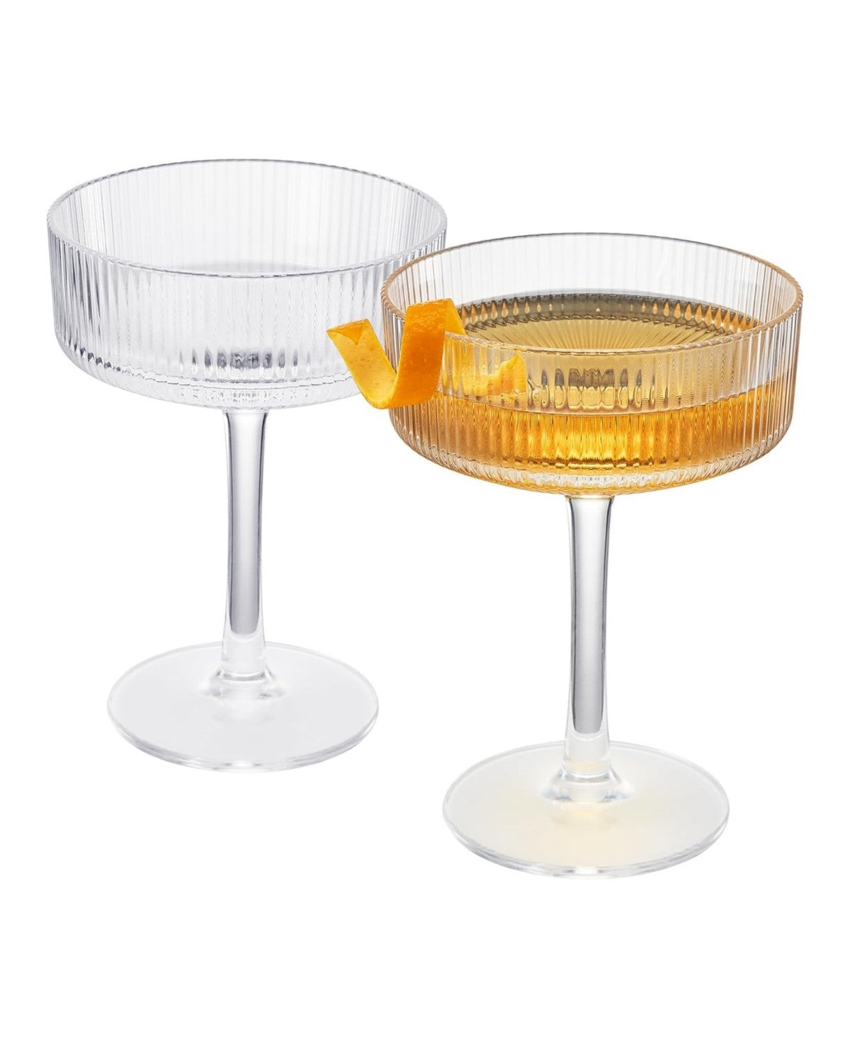 Clear Classic Coupe Ribbed Acrylic Shatterproof Glasses Set of 2