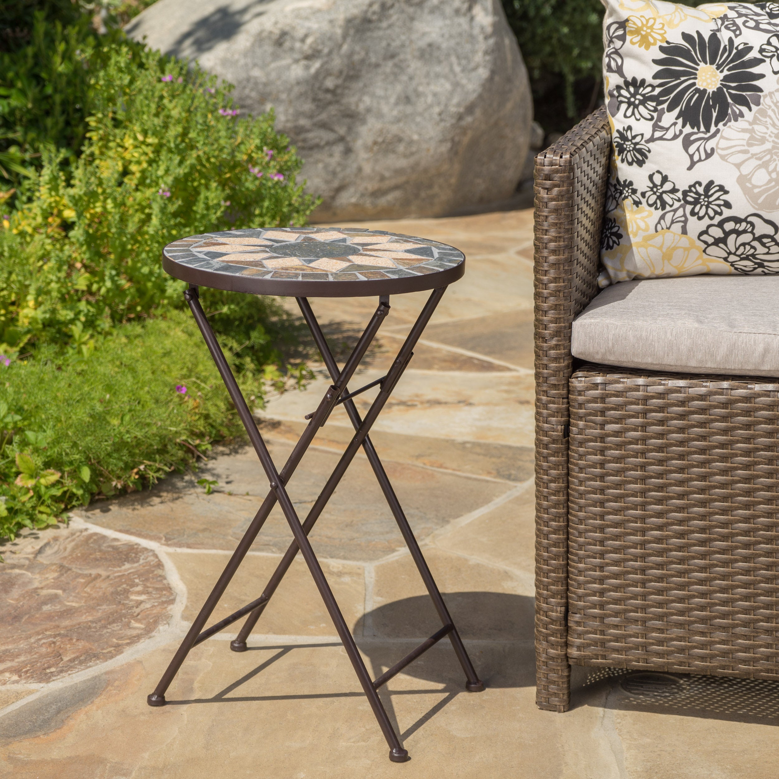 Outdoor Folding End Table with Sunburst Design