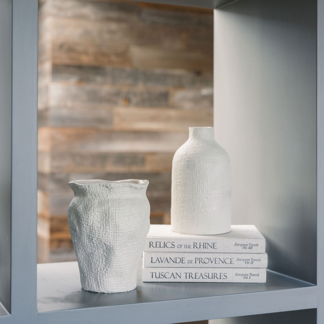 Aluminum Textured Vase in Off-White, 8 in