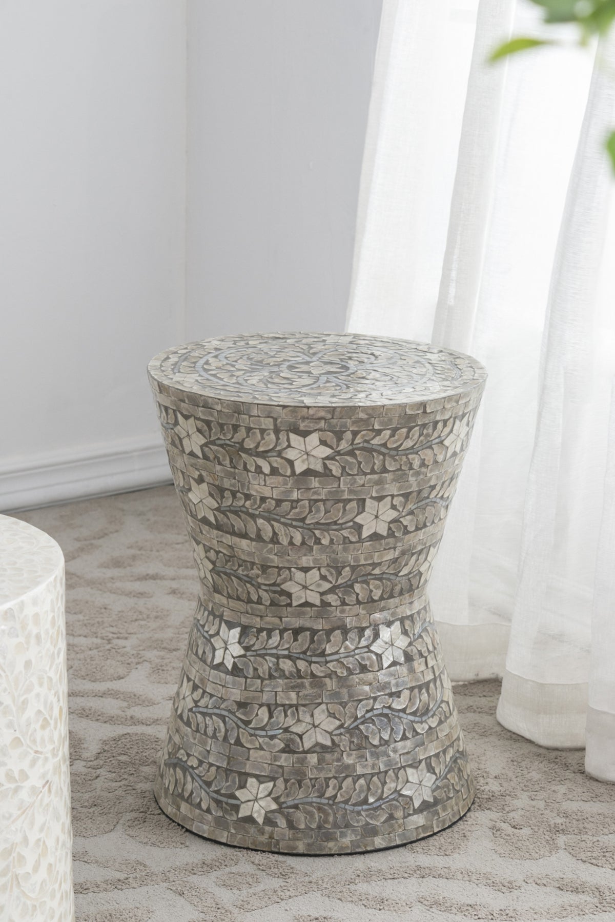 Floral Tapered Capiz Accent Side Table