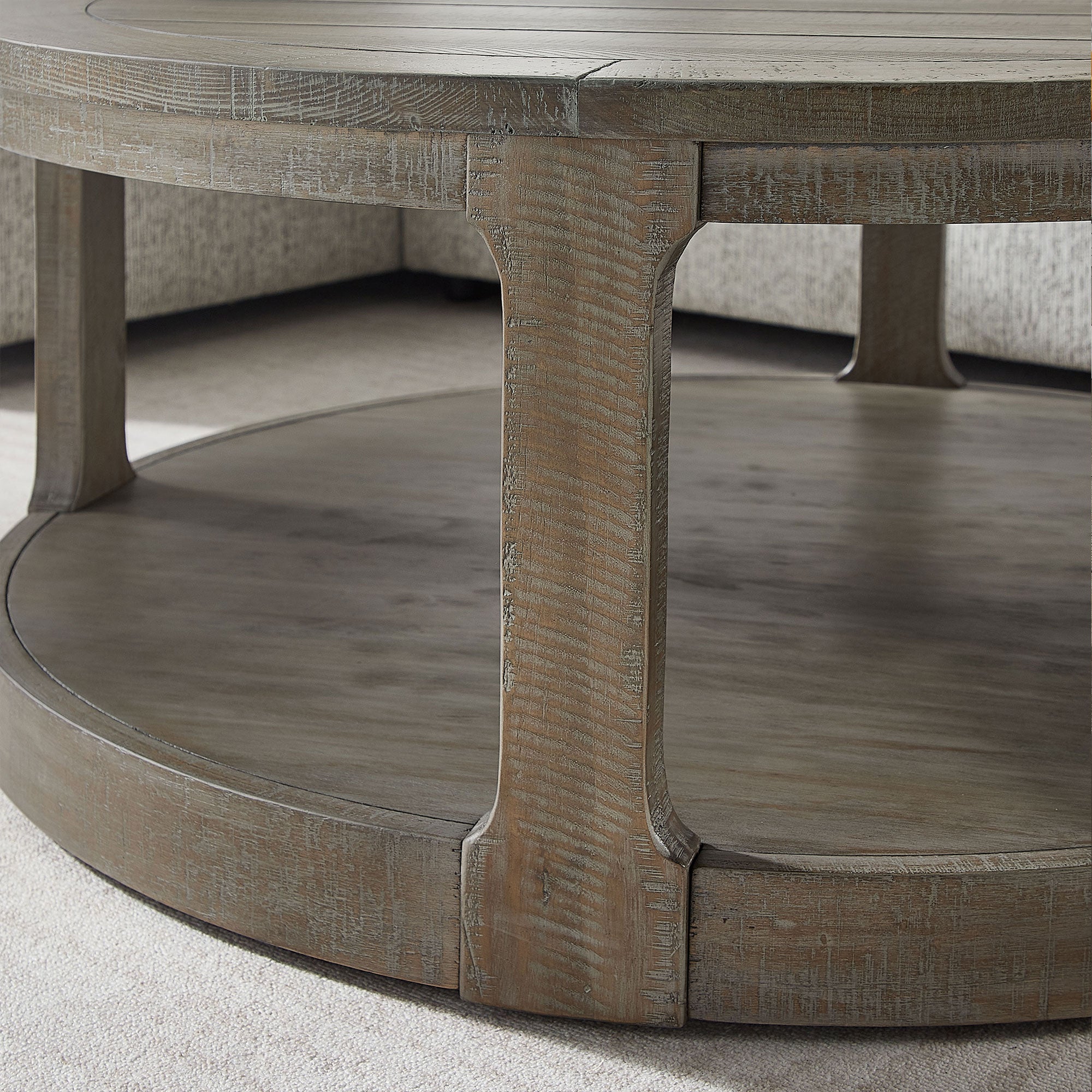 40inch Large Curved 2 Tier Traditional Round Circle Wooden Center Coffee Table,Rounded Table with Wheels,Mid Century Rustic Style Table for living Room,Office,Apartment,Light Brown
