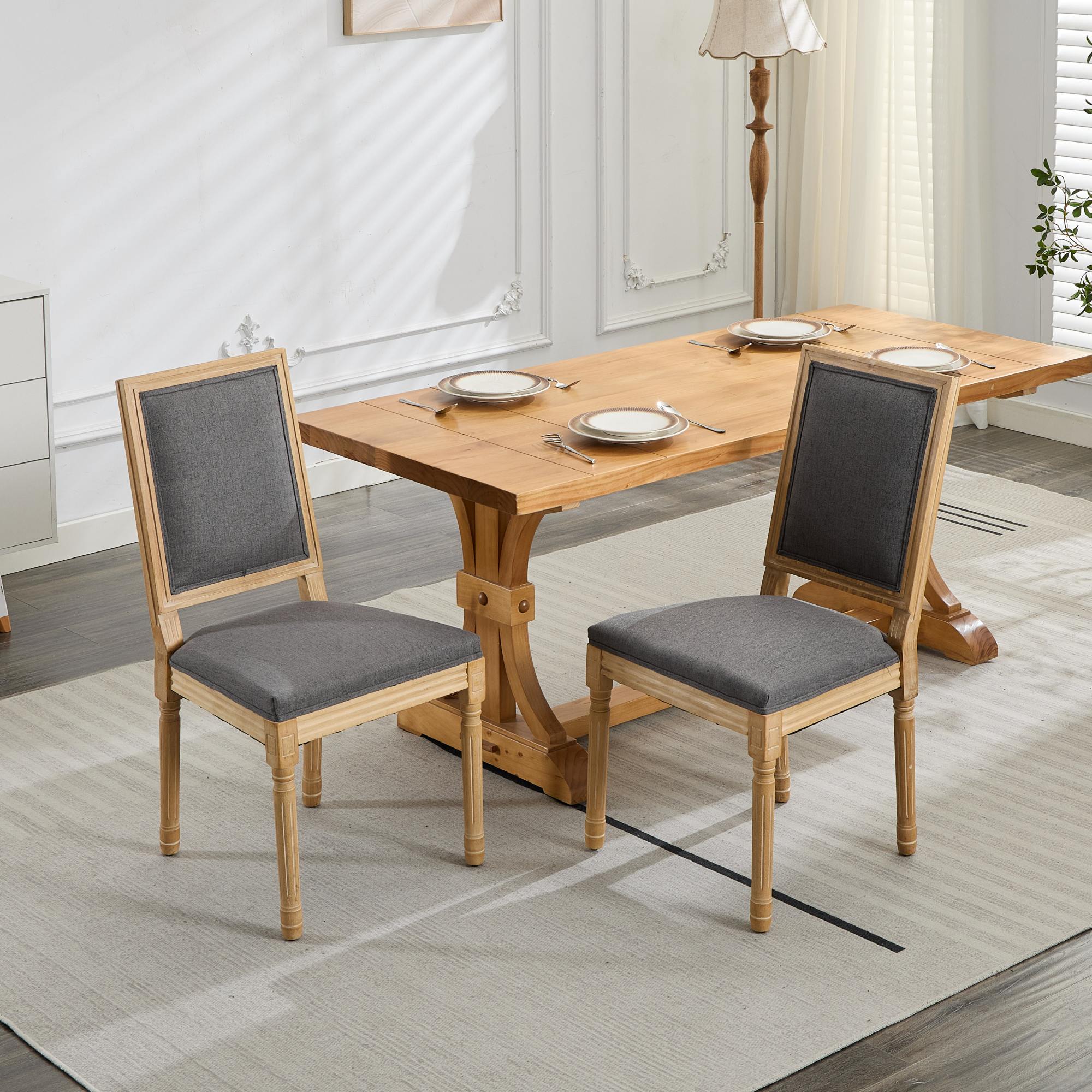 Louis French Country Dining Chairs with Square Upholstered Backrest, Set of 2