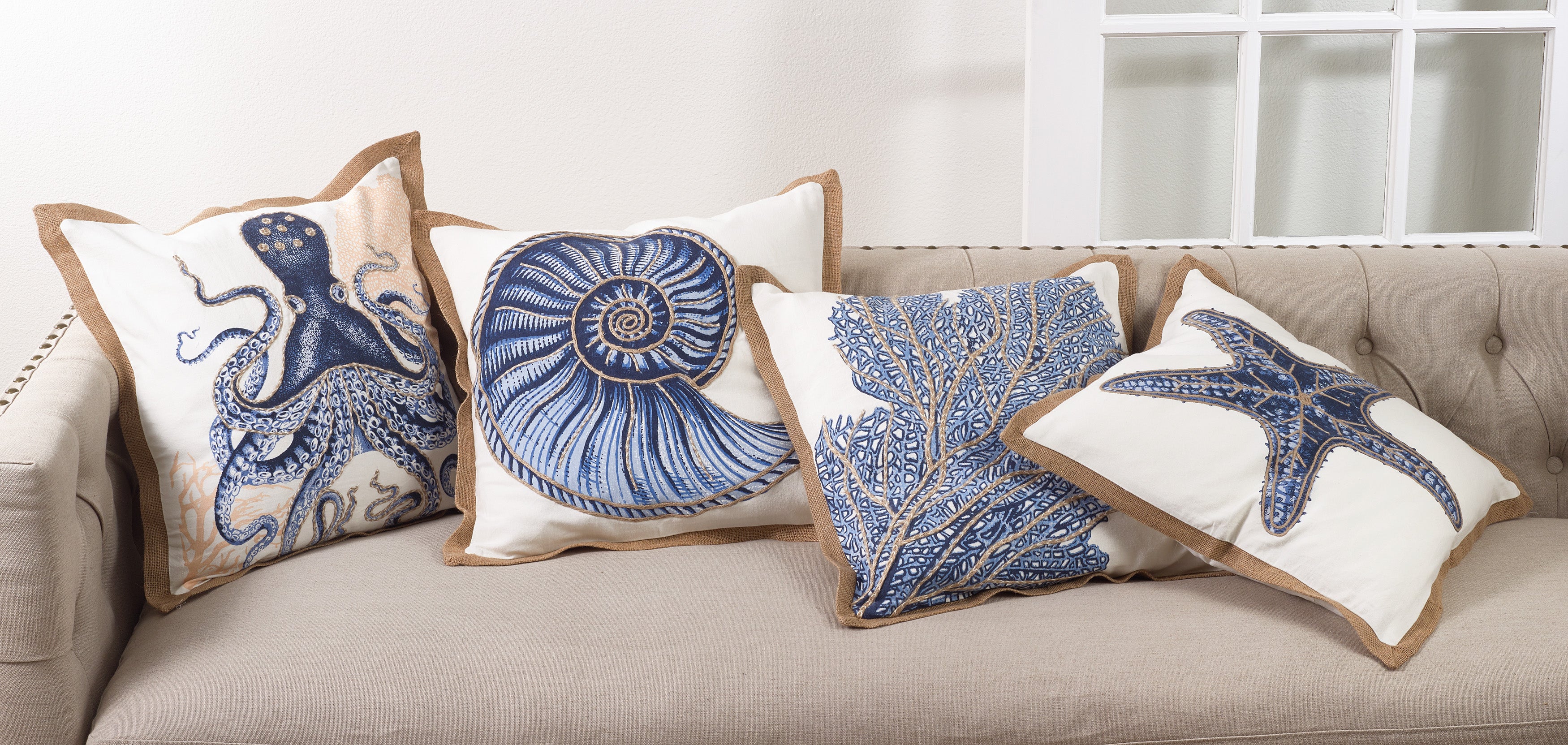 Sea Fan Coral Print Down Filled Throw Pillow
