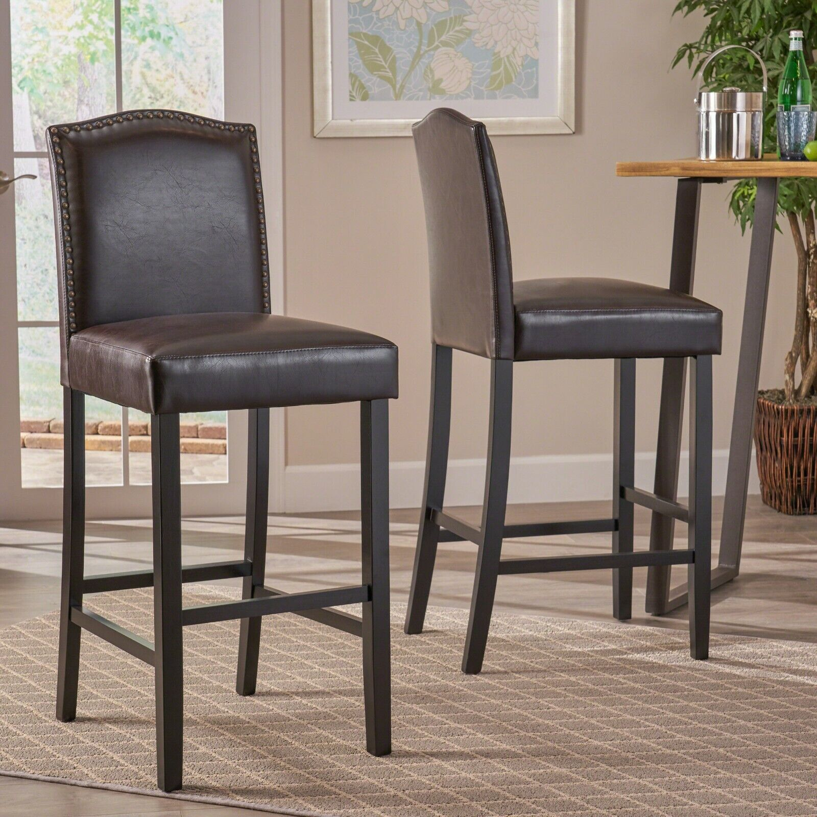 Upholstered Counter Stools with Rubberwood Legs