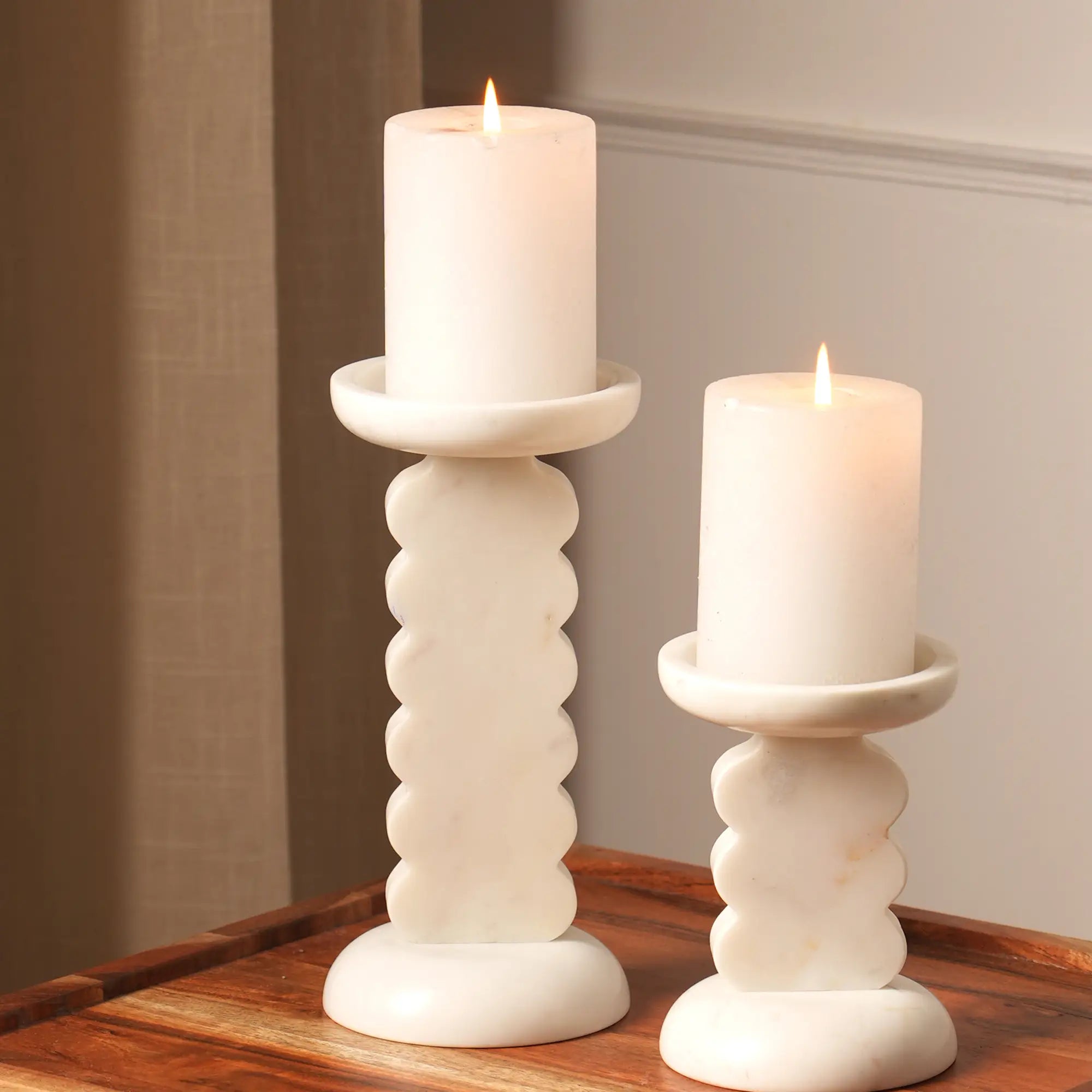 Scalloped Marble Candle Holder