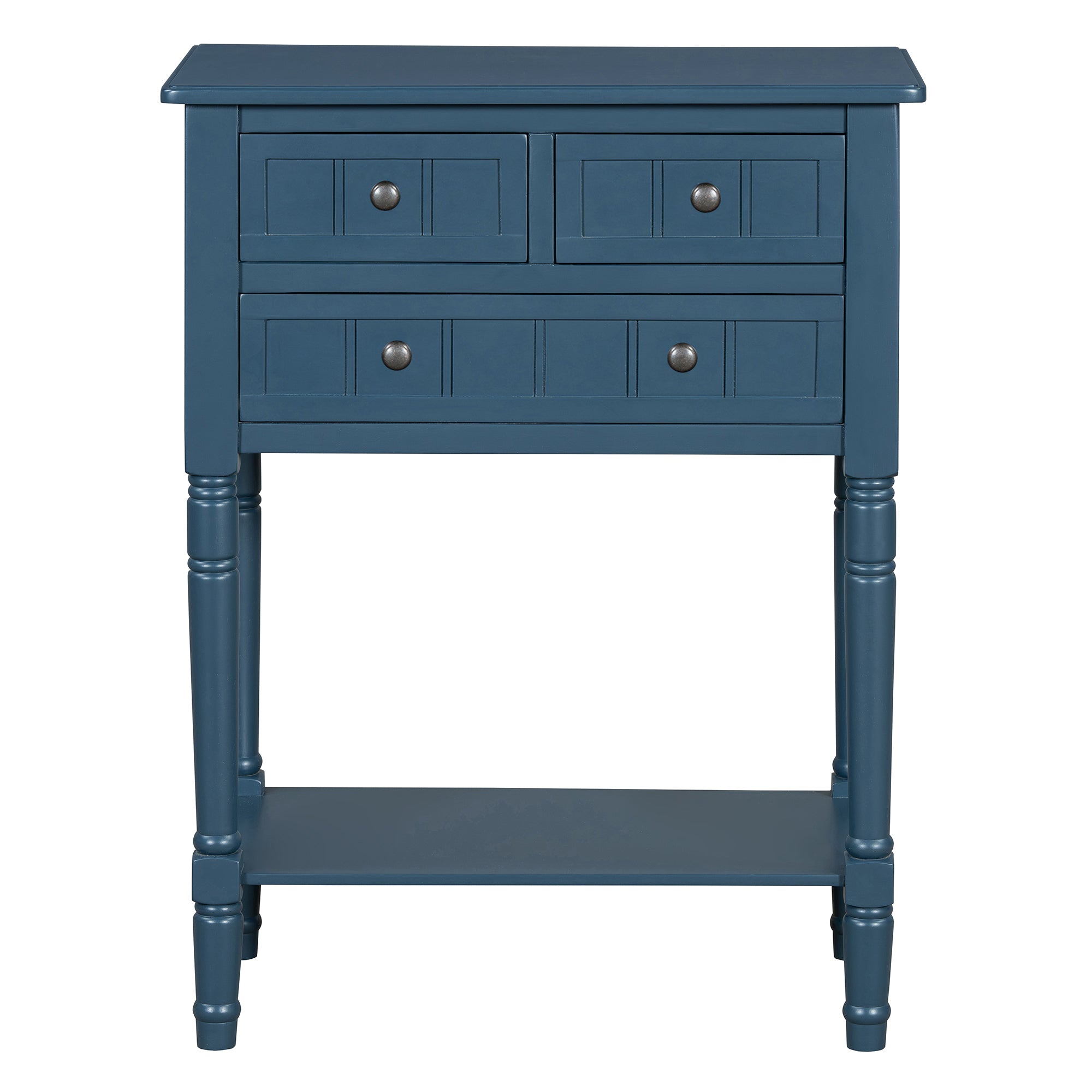 Conquest Narrow Console Table with 3 Drawers and Bottom Shelf