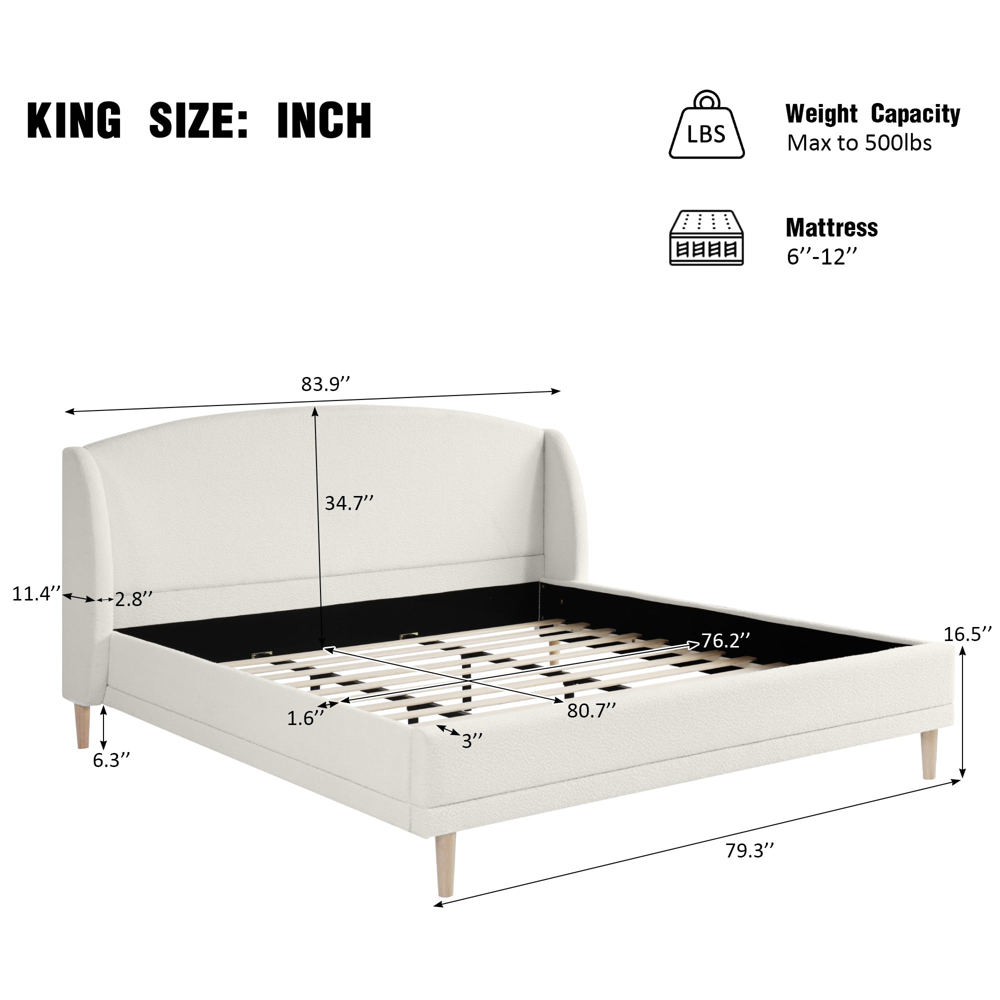 Boucle Fabric Upholstered Platform Bed