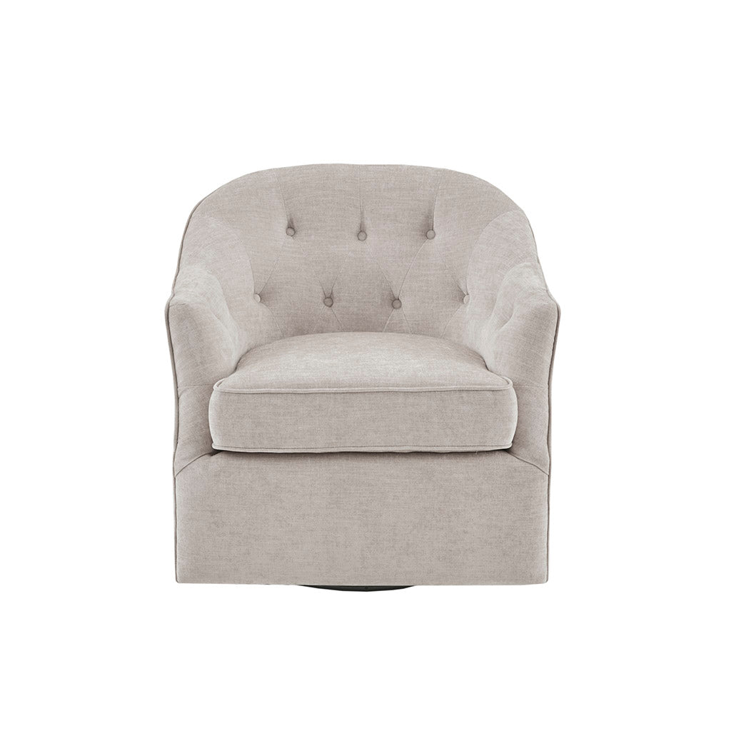 Awakened Swivel Chair with Button Tufted Back and Flared Arms