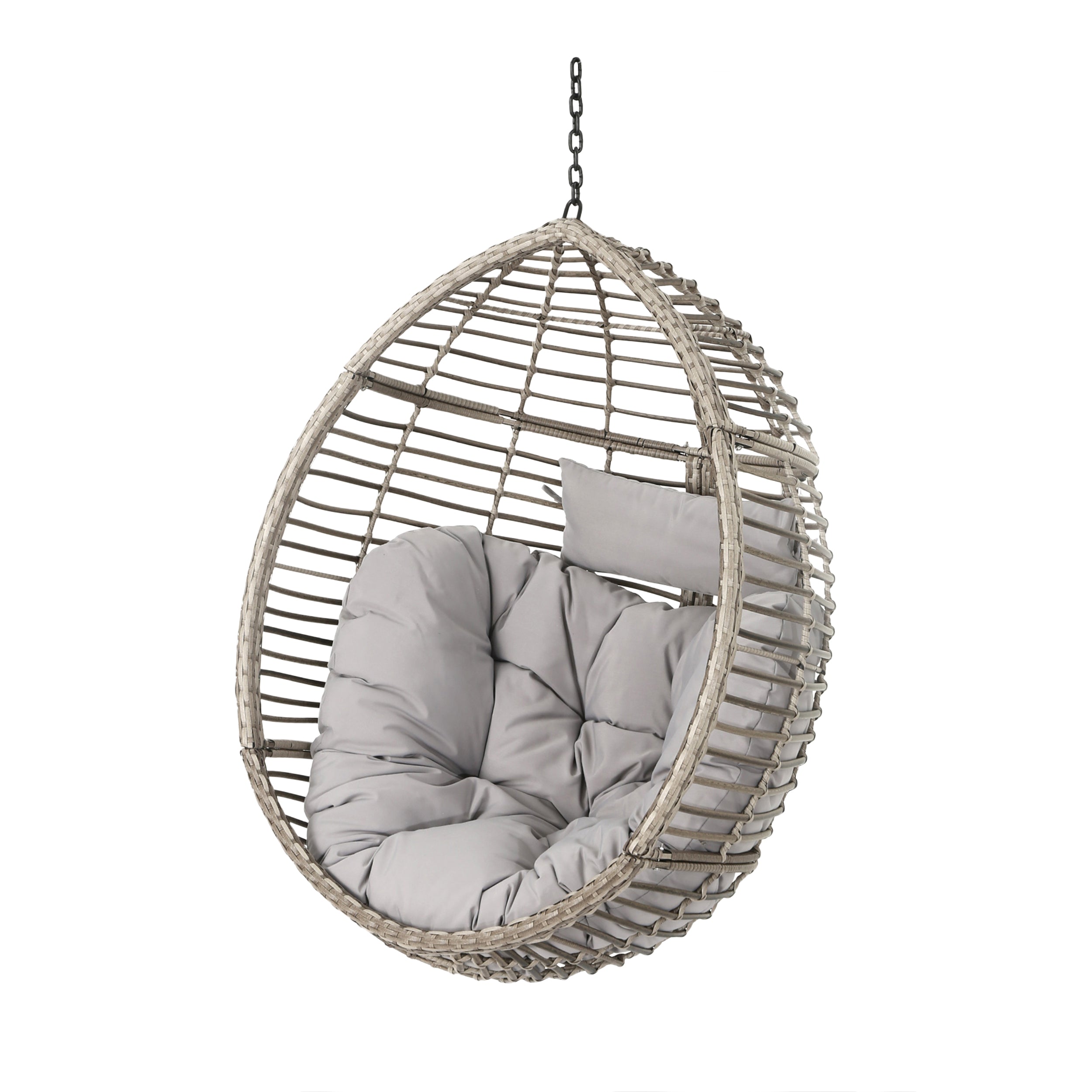 Liberation Outdoor Hanging Basket Chair with Metal Frame and Seat Cushion