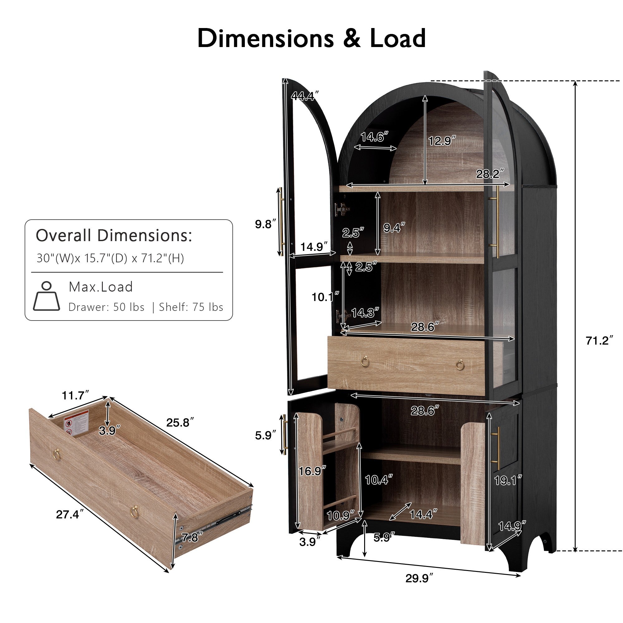 Farmhouse Kitchen Storage Cabinet with Open & Adjustable Shelves