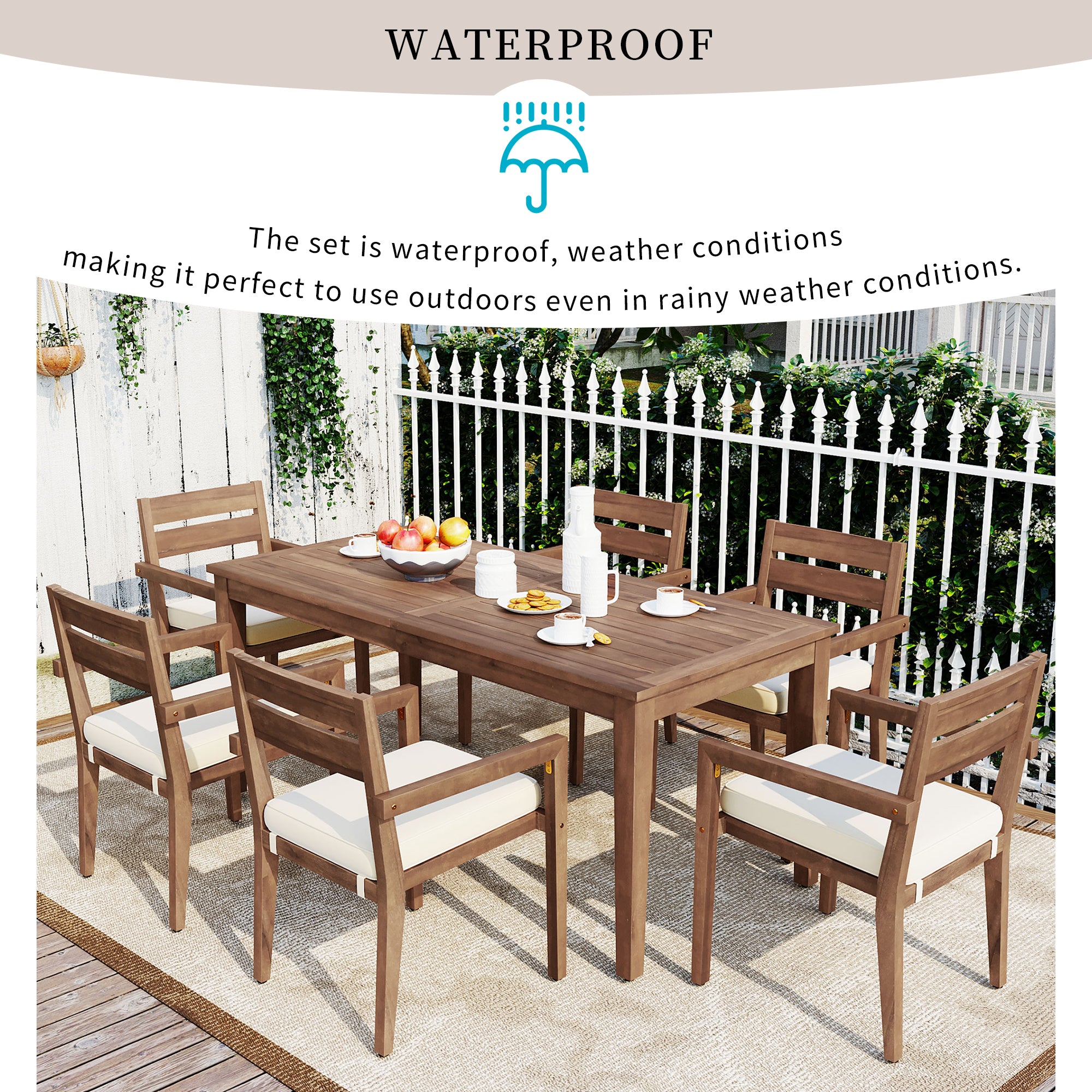 Acacia Wood Outdoor Dining Set with Table And 6 Chairs