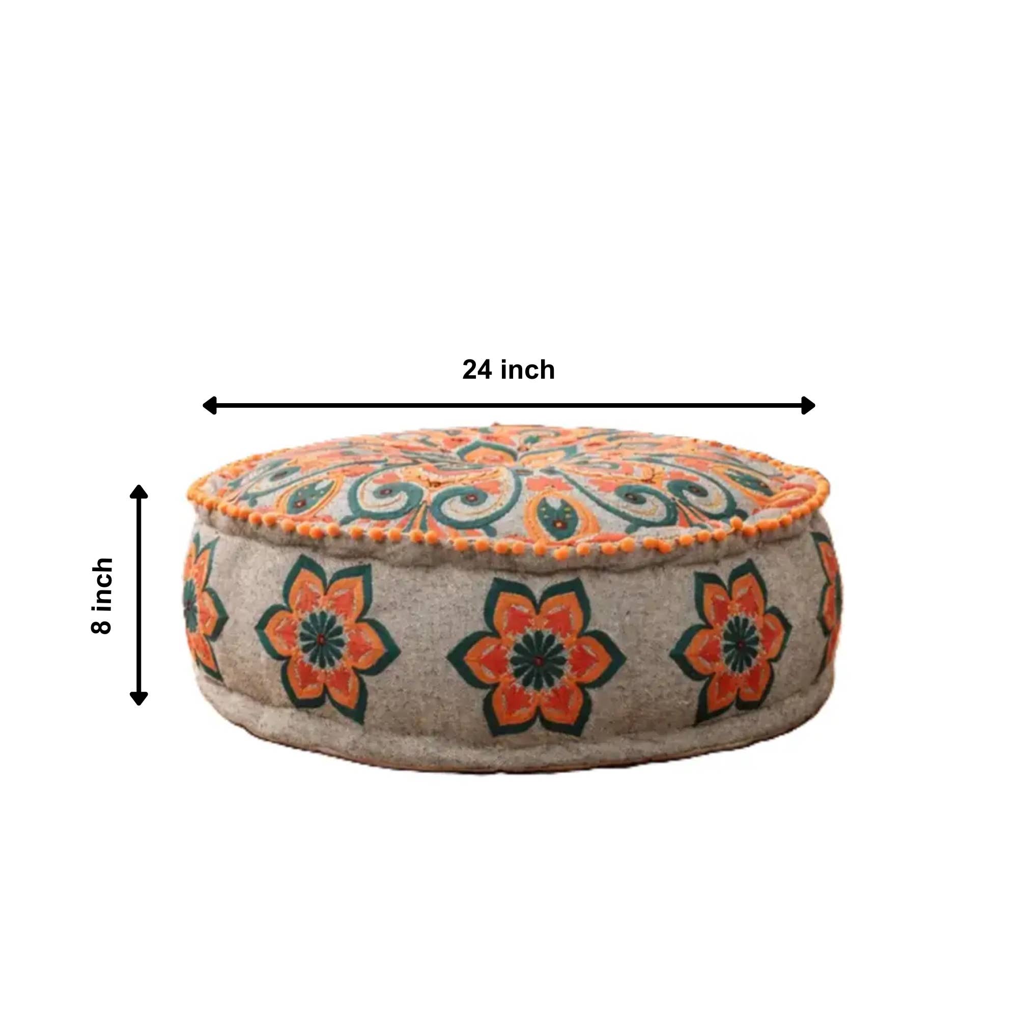 Mandala Pouf with Pompoms
