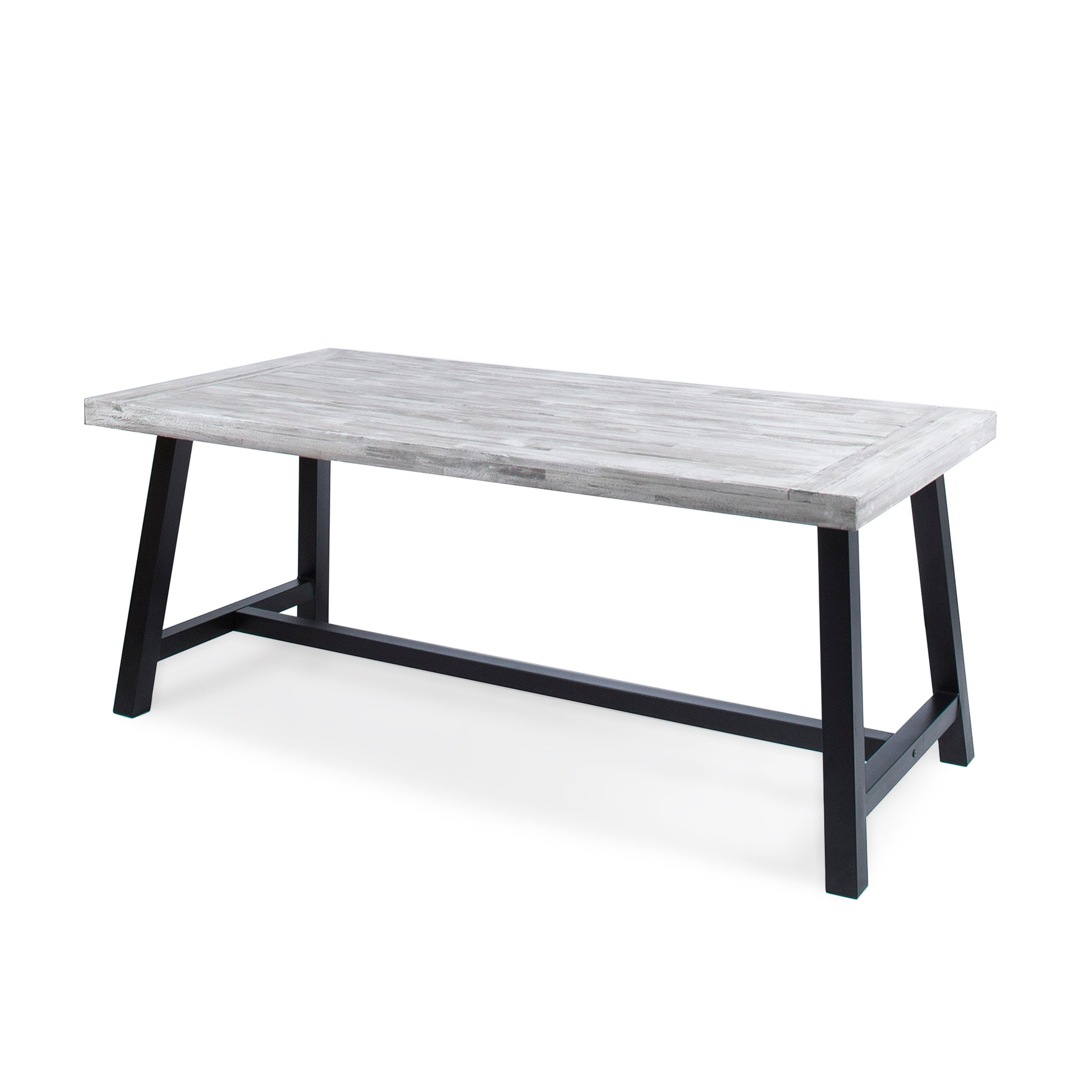 Outdoor Dark Brown Sandblast Finish Acacia Wood Dining Table with White Rustic Metal Frame, Weather Resistant