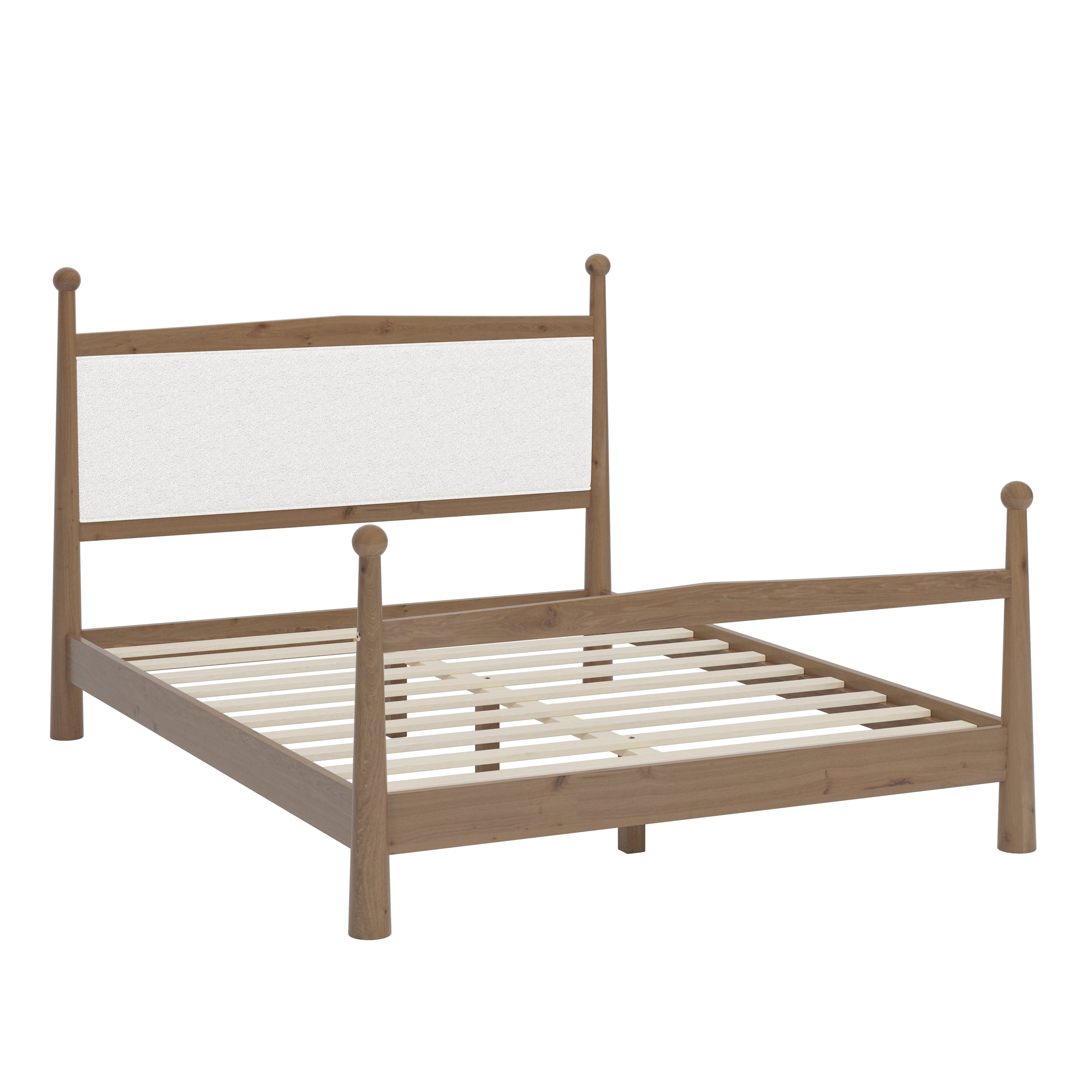 Mid-Century Modern Wood Platform Bed with Upholstered Headboard