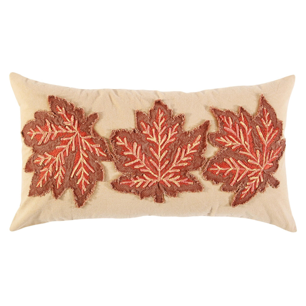 Knife Edged Appliqued Cotton Casement Leaf Decorative Throw Pillow