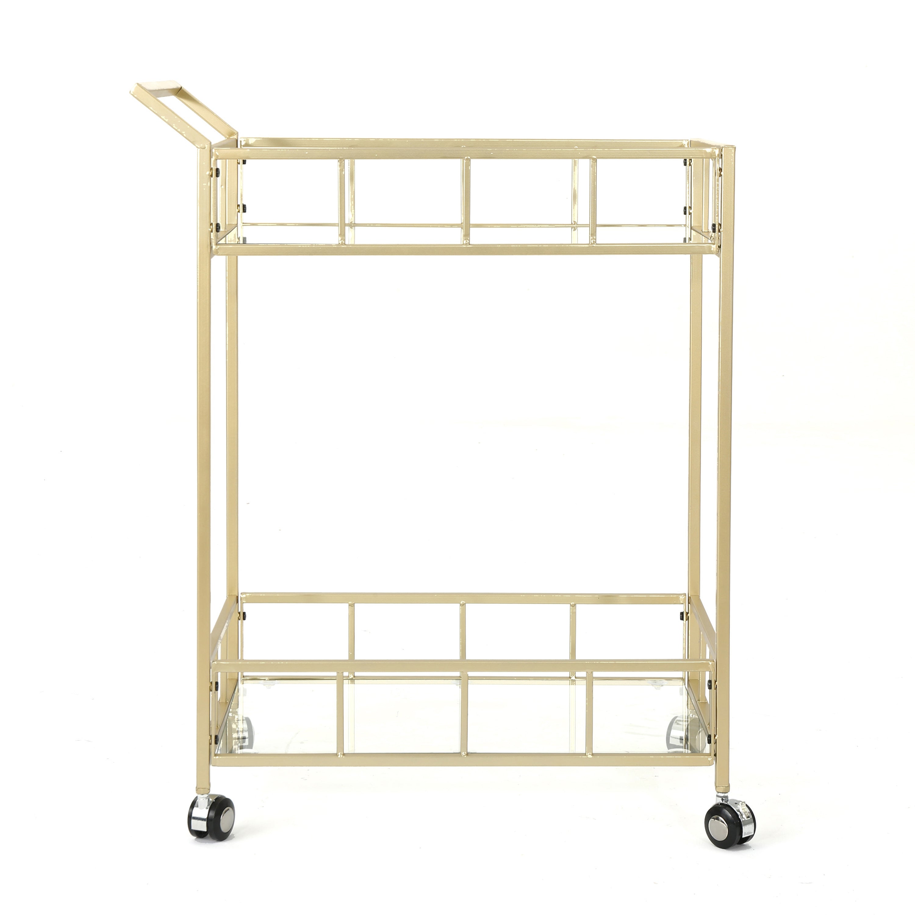 Outdoor Metal Bar Cart with 2 Tempered Glass Shelves and Rolling Casters