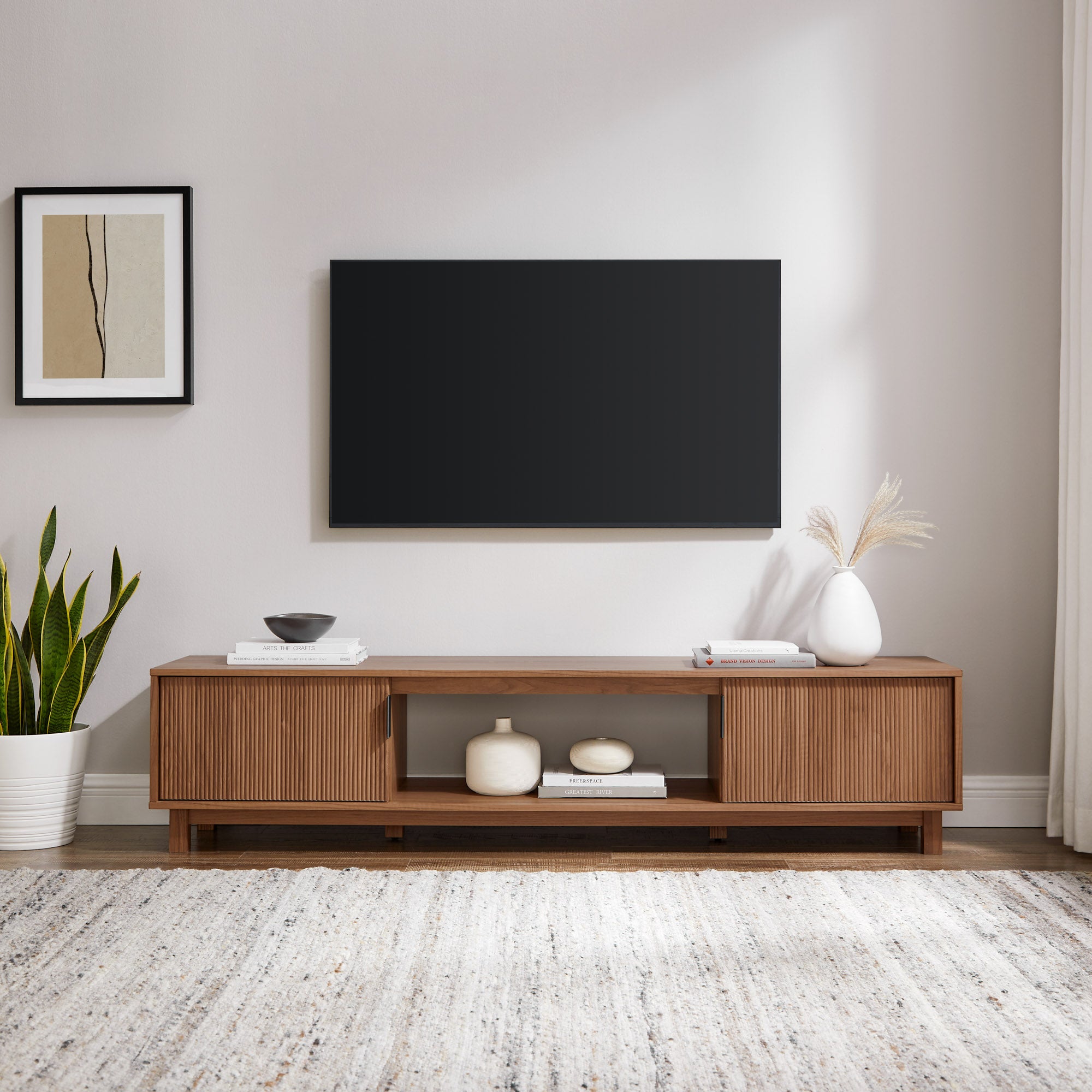 Vibrato Fluted-Door TV Stand with Open Shelf