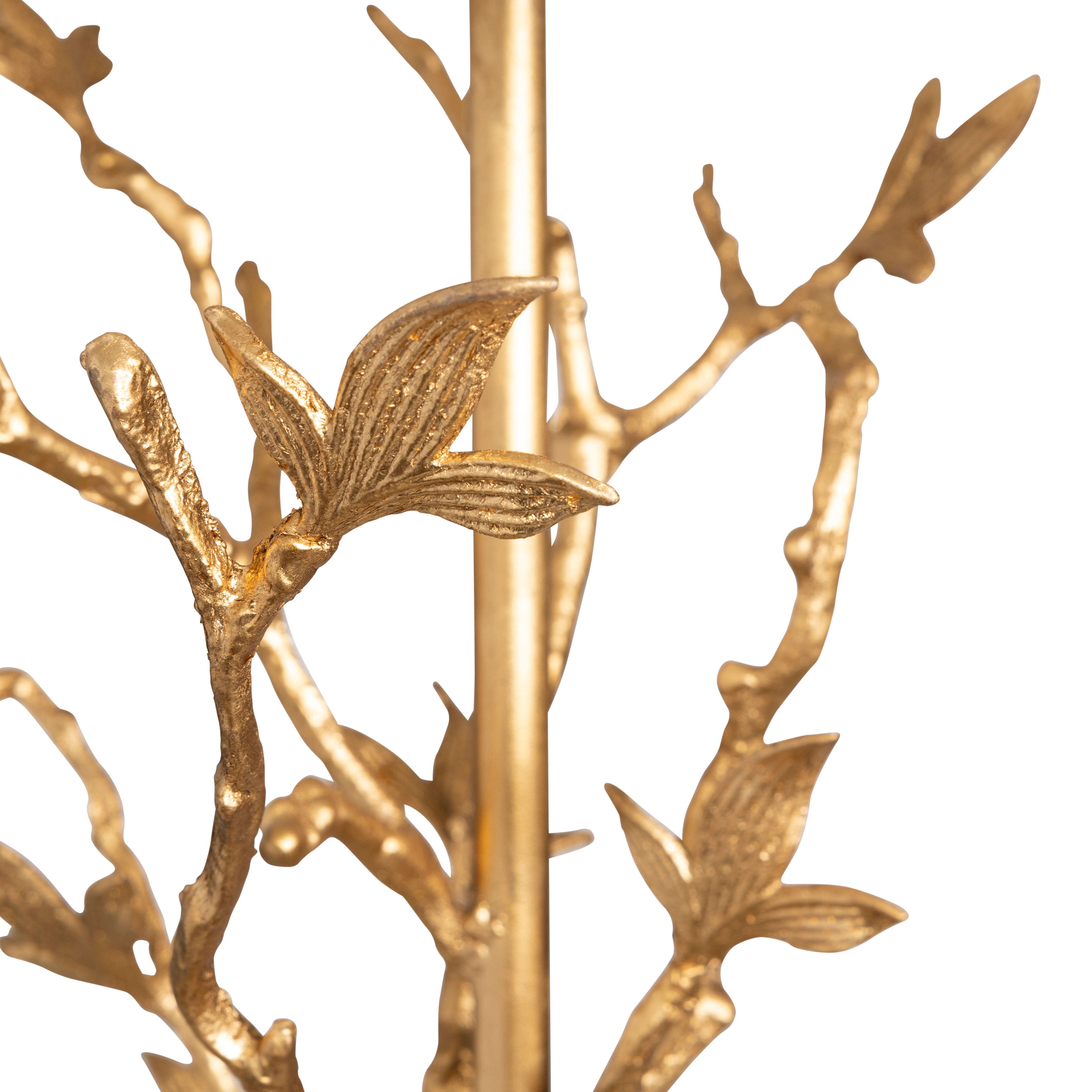 Sculpted Botanical Gold Metal Table Lamp with White Linen Shade