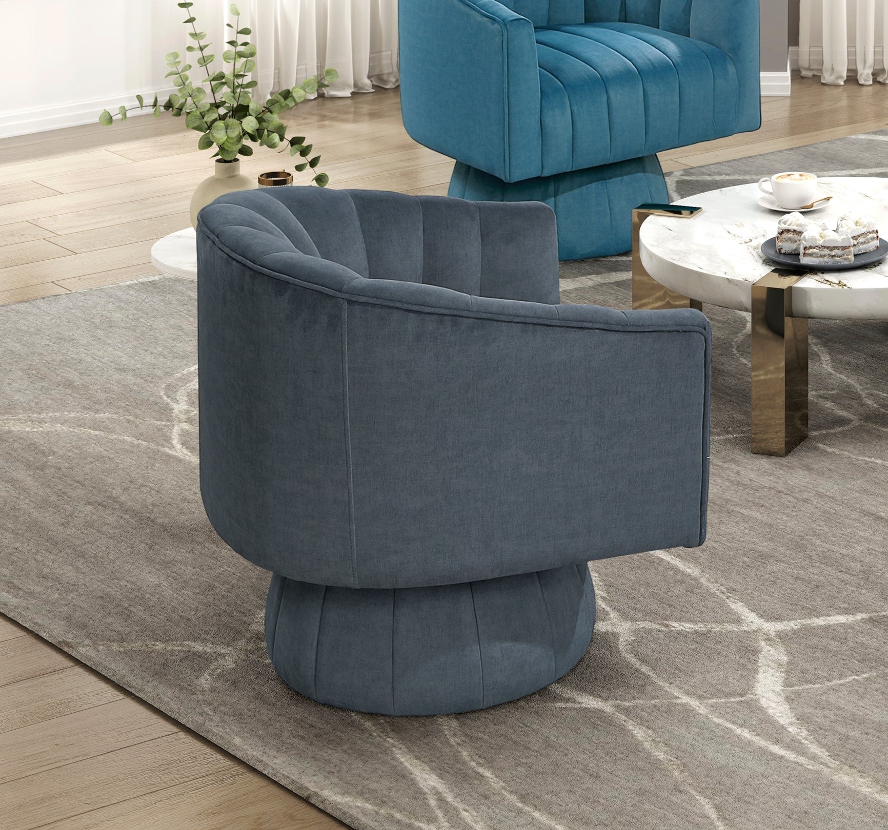 Dark Green Velvet Accent Chair Modern Luxury Living Room Furniture, 1pc Swivel Chair Comfortable Barrel Back