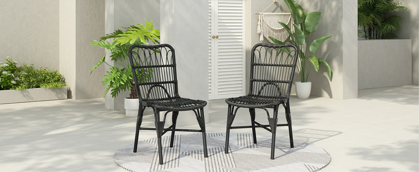 Outdoor Rattan Patio Dining Chairs, Set of 2