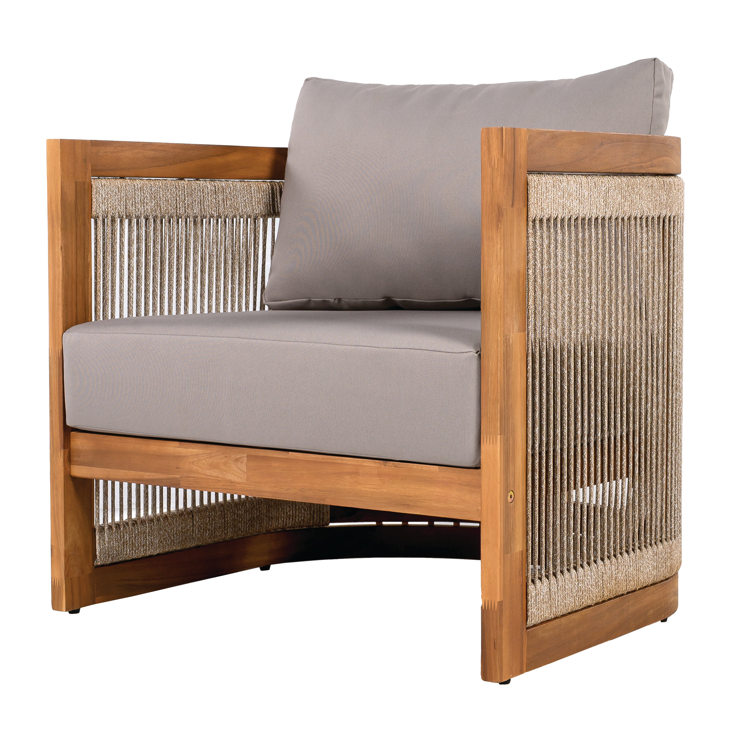 Sundara Acacia Wood Outdoor Club Chair with Handwoven Rope Accents