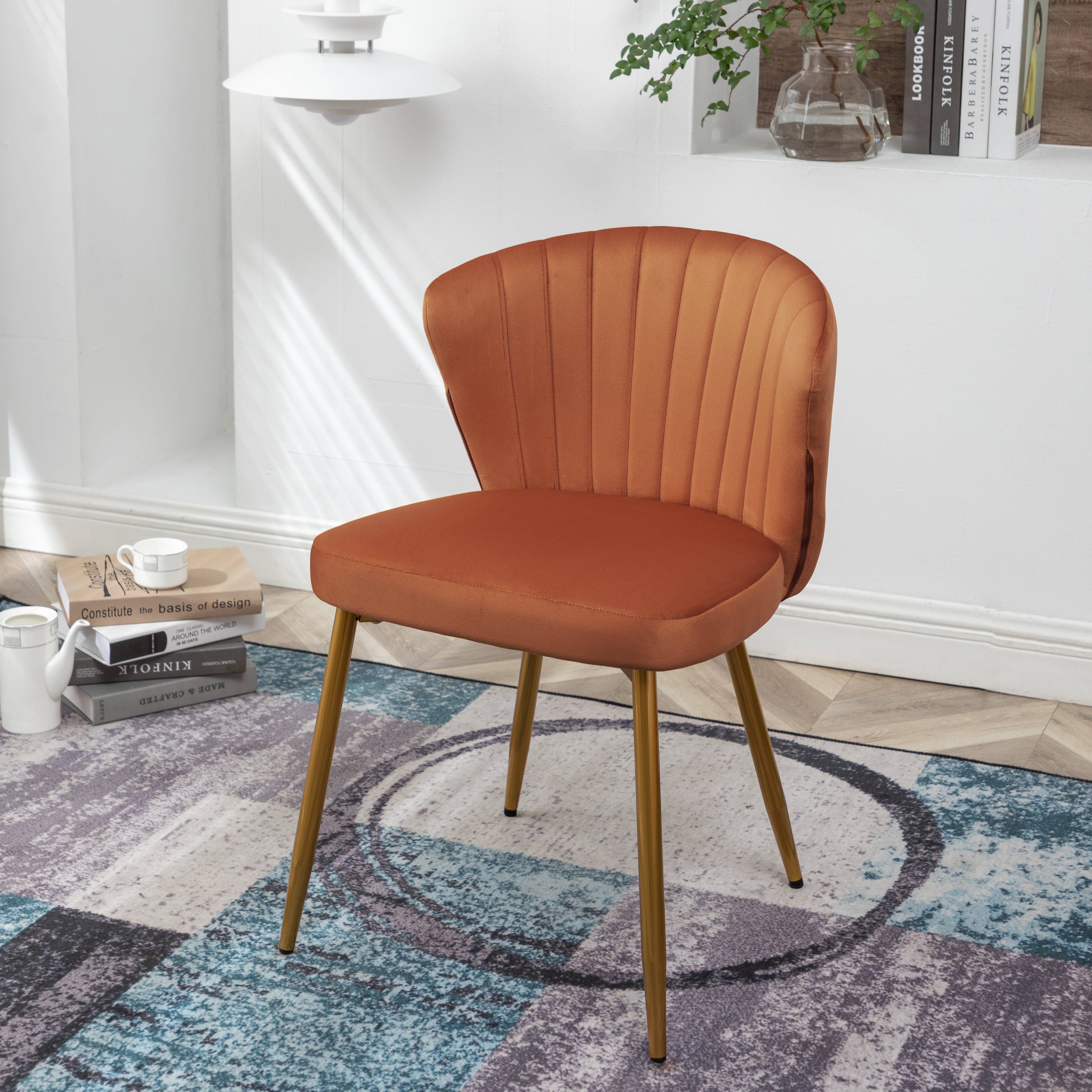 Modern Velvet Armless Accent Chair, Channel Tufted Dining Chair with Gold Metal Legs, Upholstered Side Chair for Living Room Bedroom Small Spaces