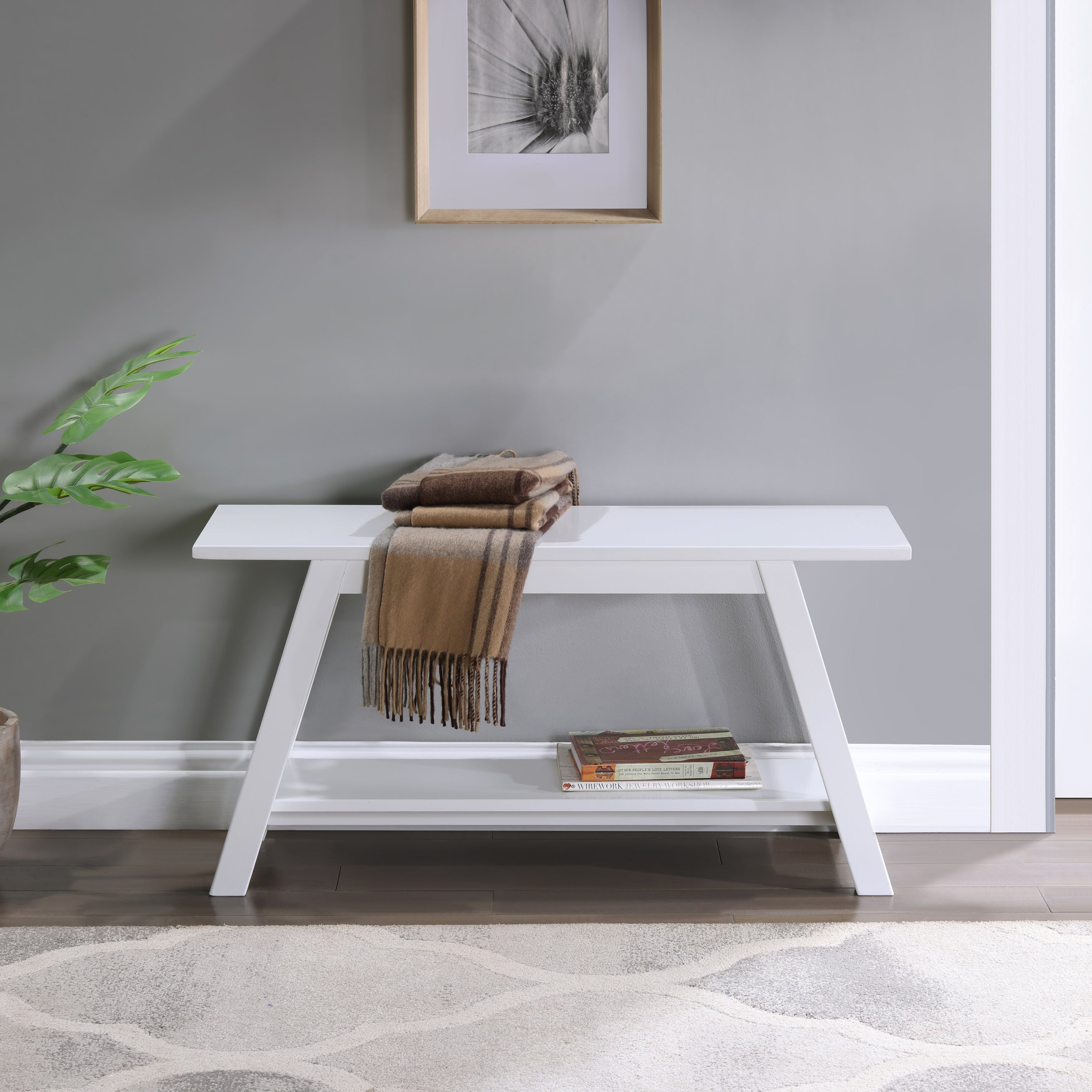 Elyz Solid Wood Bench with Shelf