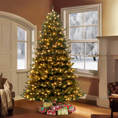 7.5 ft Pre-lit Cascade Pine Tree Artificial Christmas Tree with Clear Lights & Metal Stand